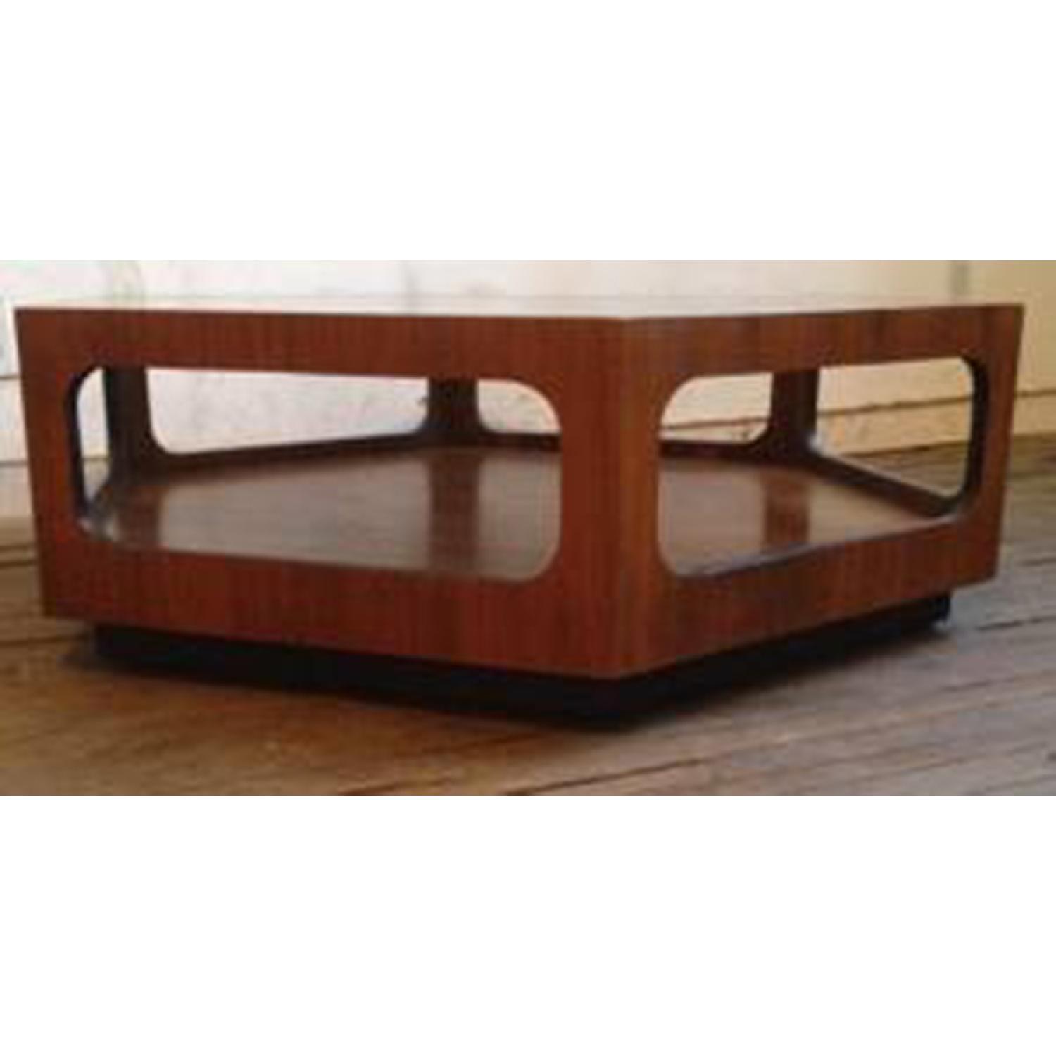 Lane Vintage MCM Walnut Hexagonal Coffee Table with Smoked Glass - image-2
