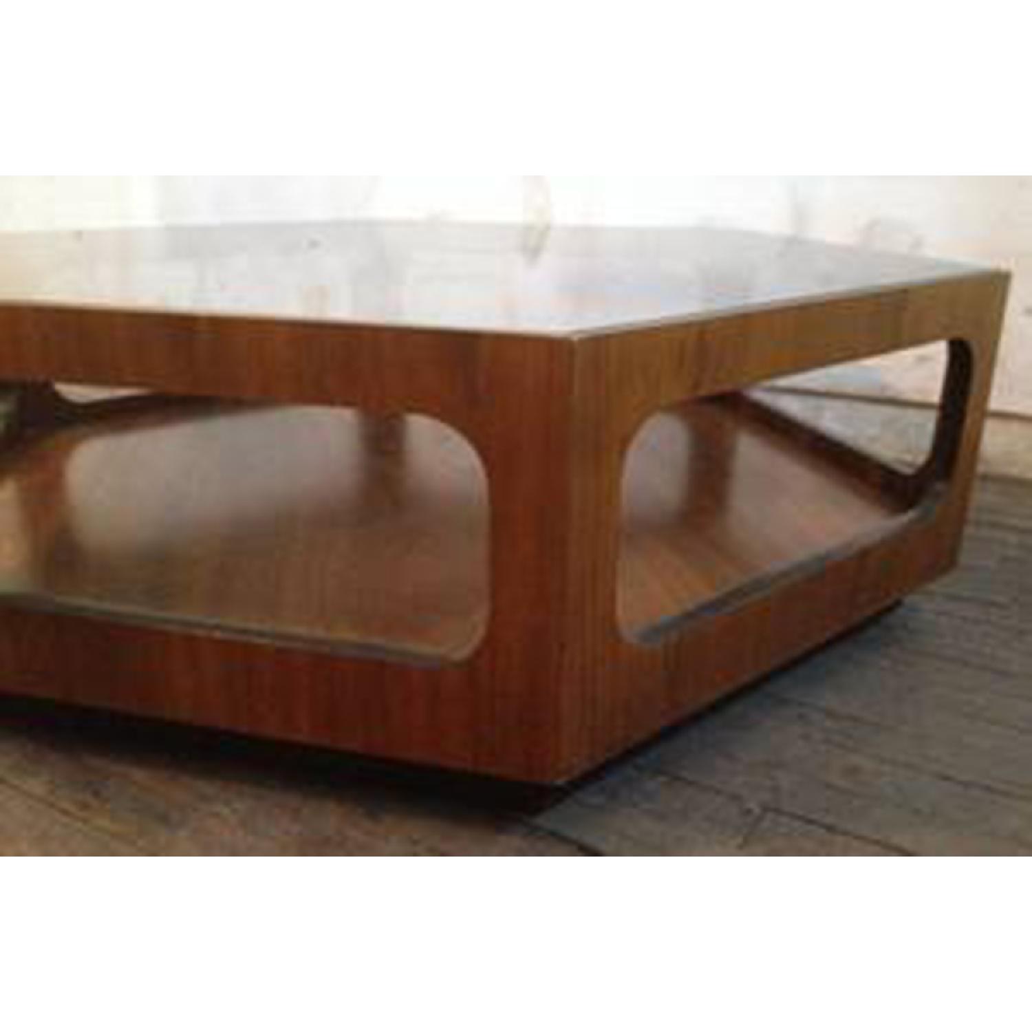 Lane Vintage MCM Walnut Hexagonal Coffee Table with Smoked Glass - image-3