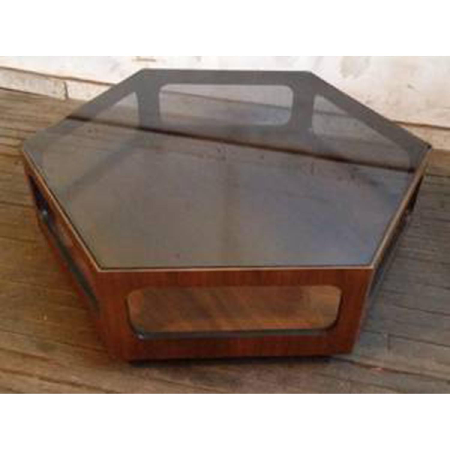 Lane Vintage MCM Walnut Hexagonal Coffee Table with Smoked Glass - image-4