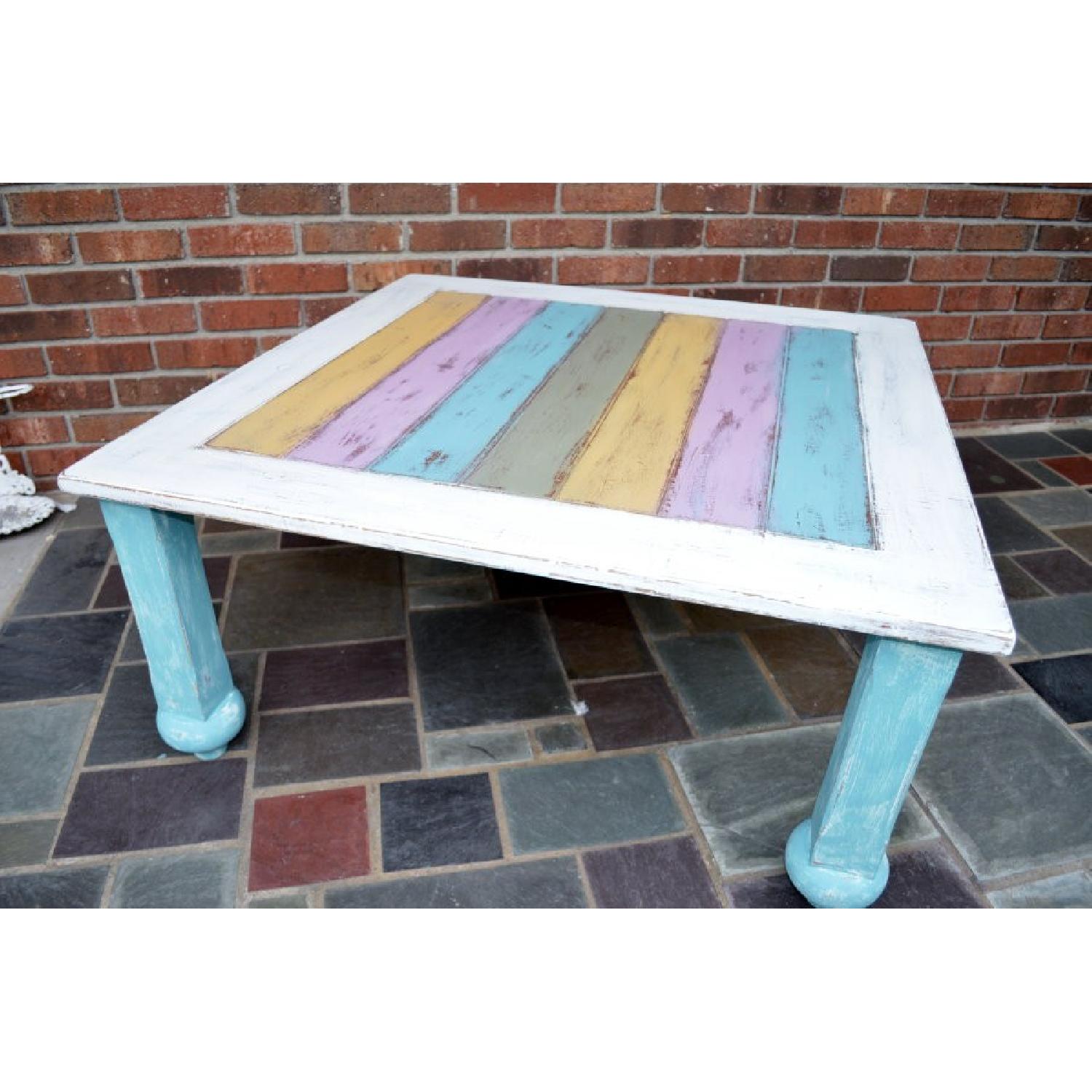 Rustic Distressed Country Farm Style Painted Square Coffee Table - image-1