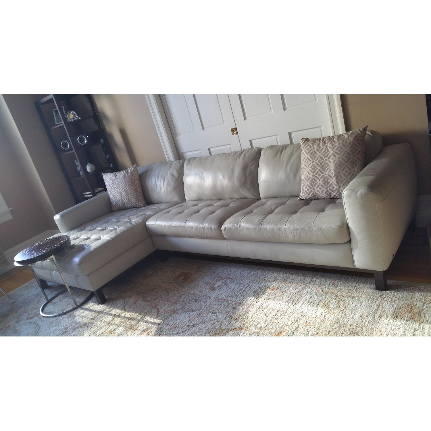 Natuzzi Italsofa Italian Pale Grey Leather Sectional Sofa - image-1