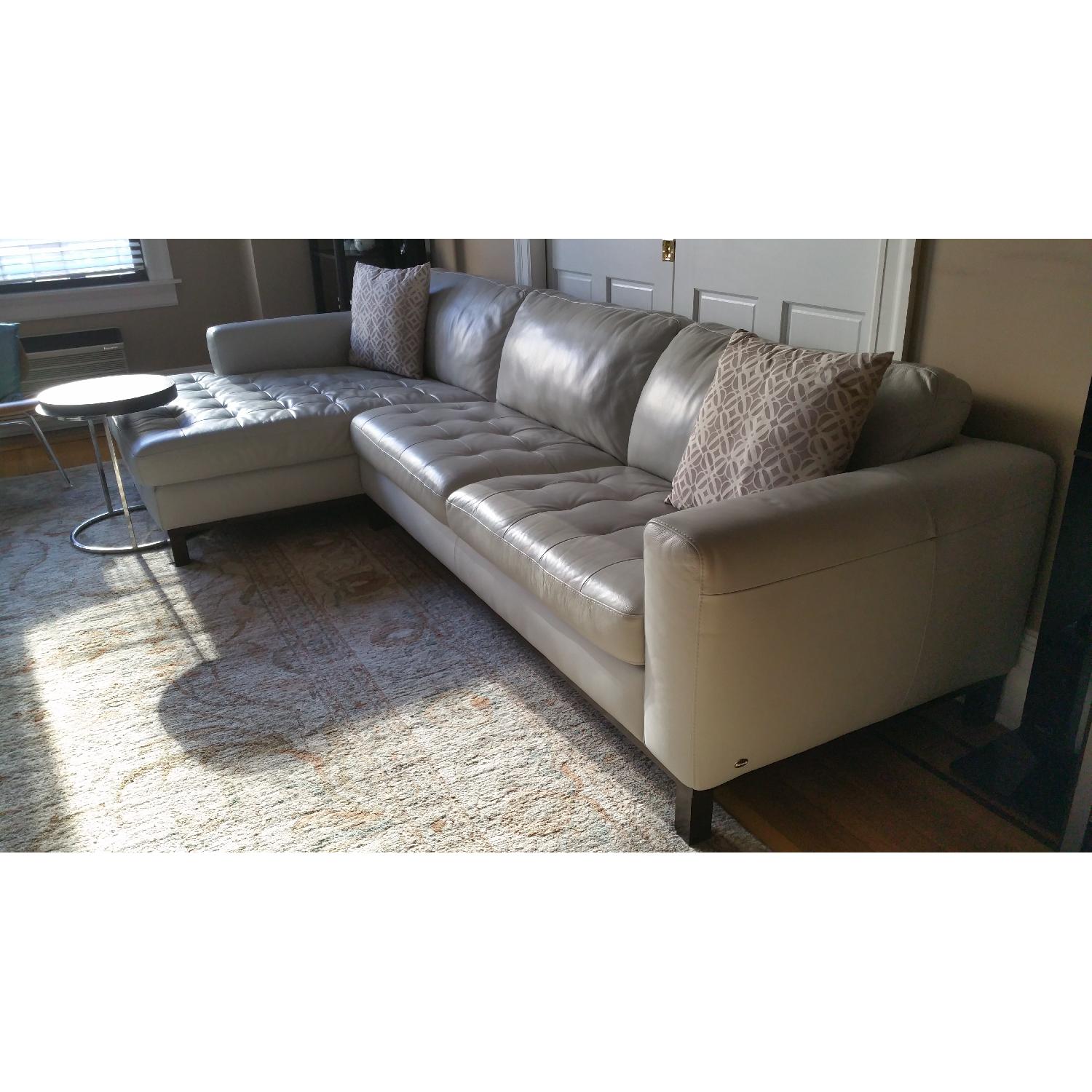 Natuzzi Italsofa Italian Pale Grey Leather Sectional Sofa - image-2