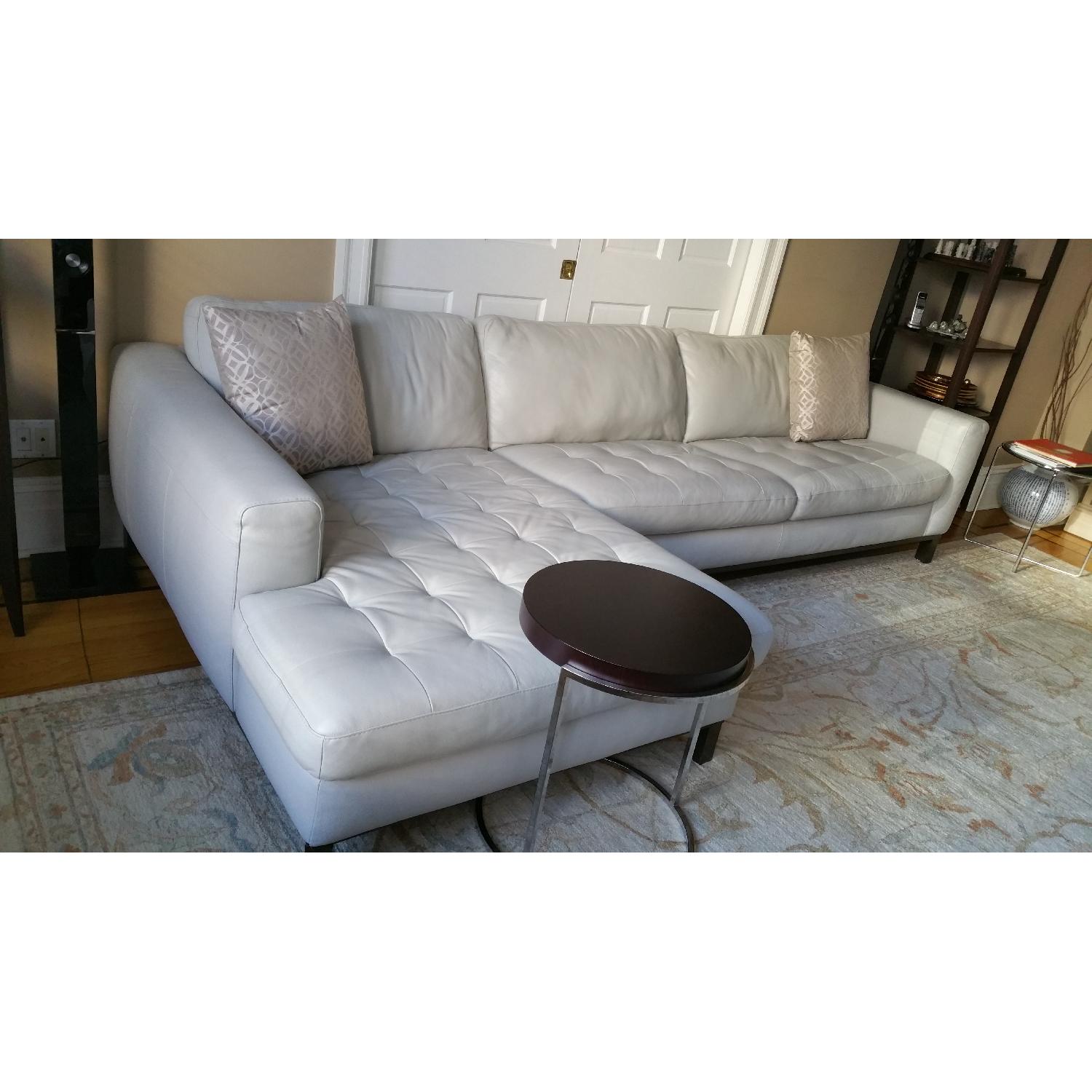 Natuzzi Italsofa Italian Pale Grey Leather Sectional Sofa - image-4