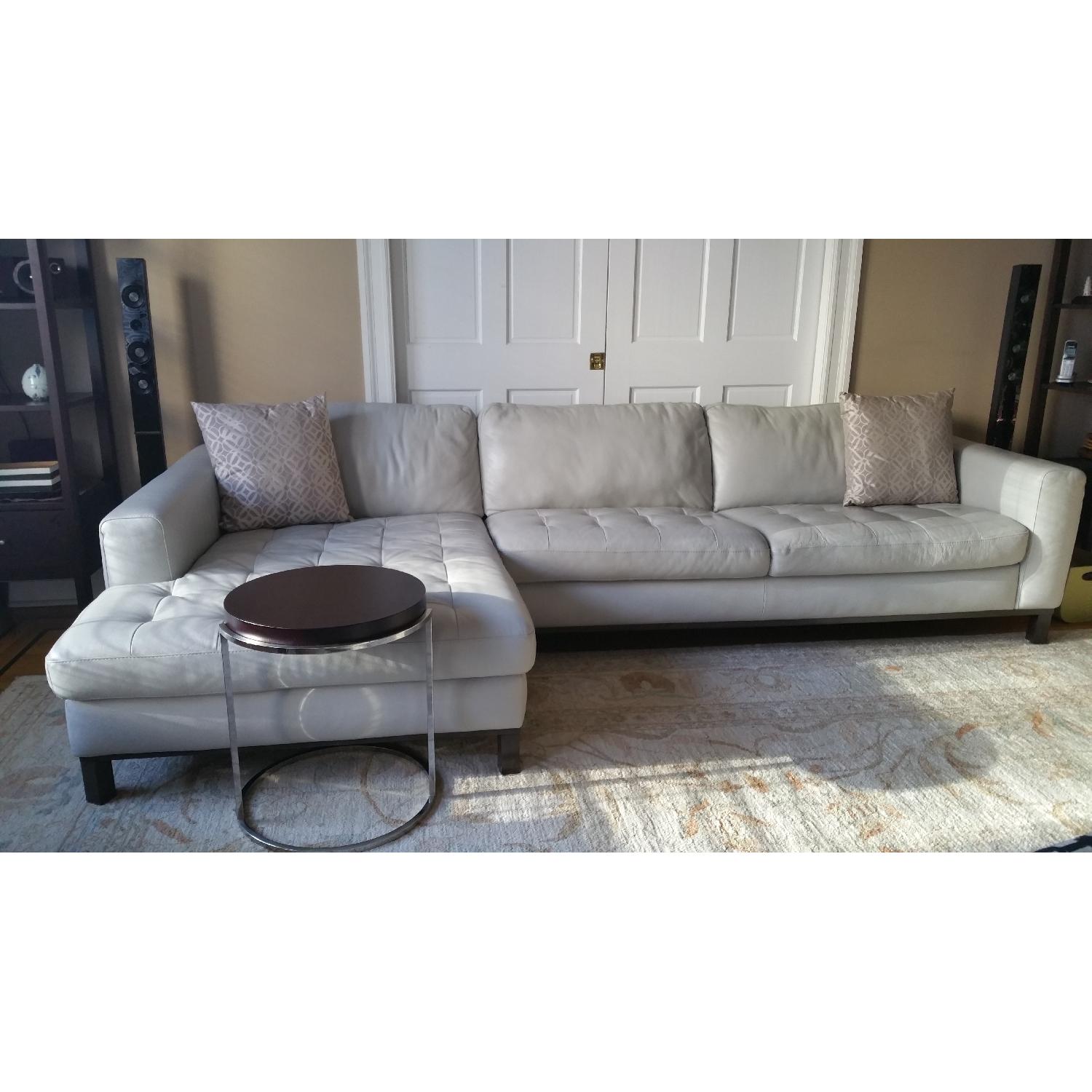 Natuzzi Italsofa Italian Pale Grey Leather Sectional Sofa - image-6