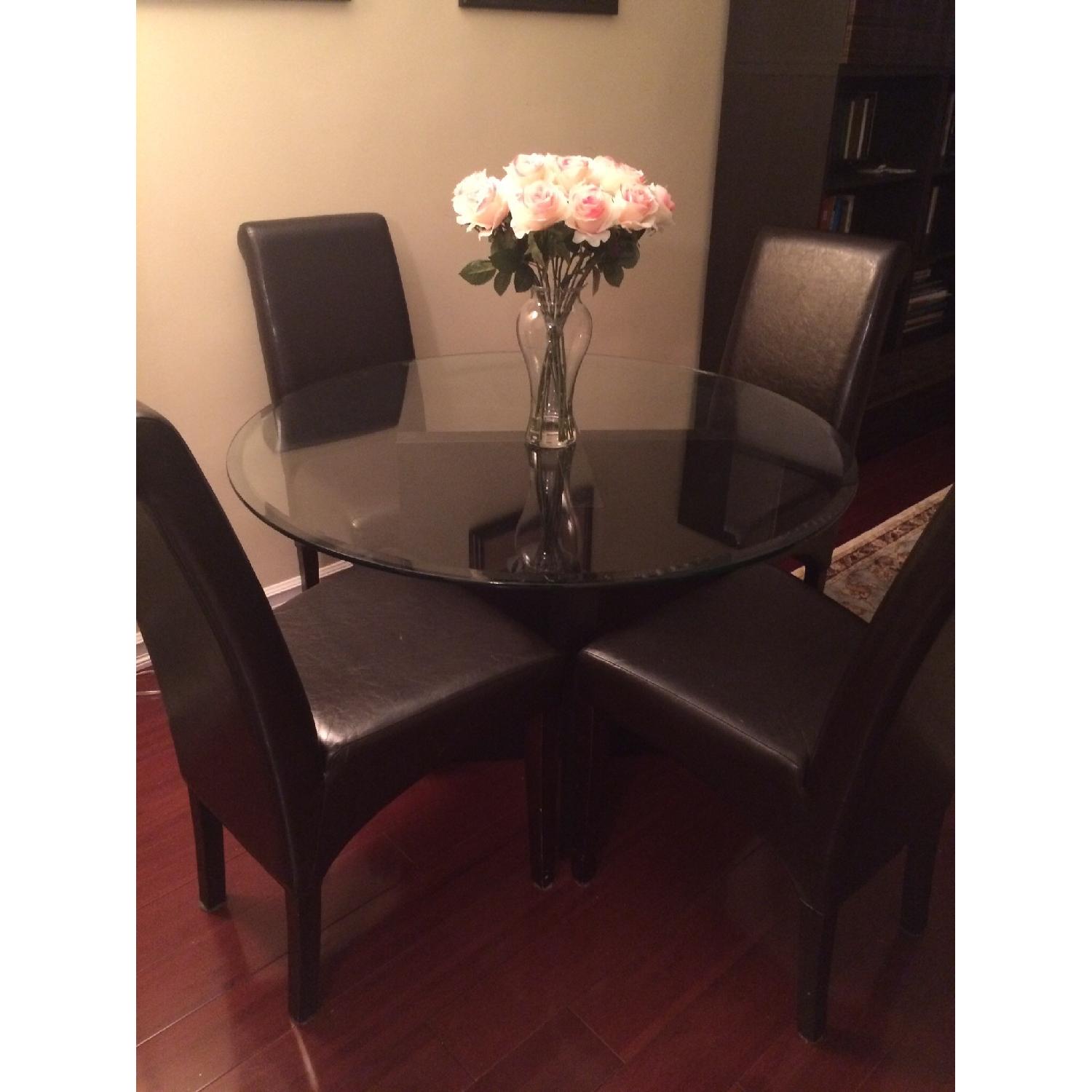 Pottery Barn Glass Dining Table w/ Wooden Base - image-1