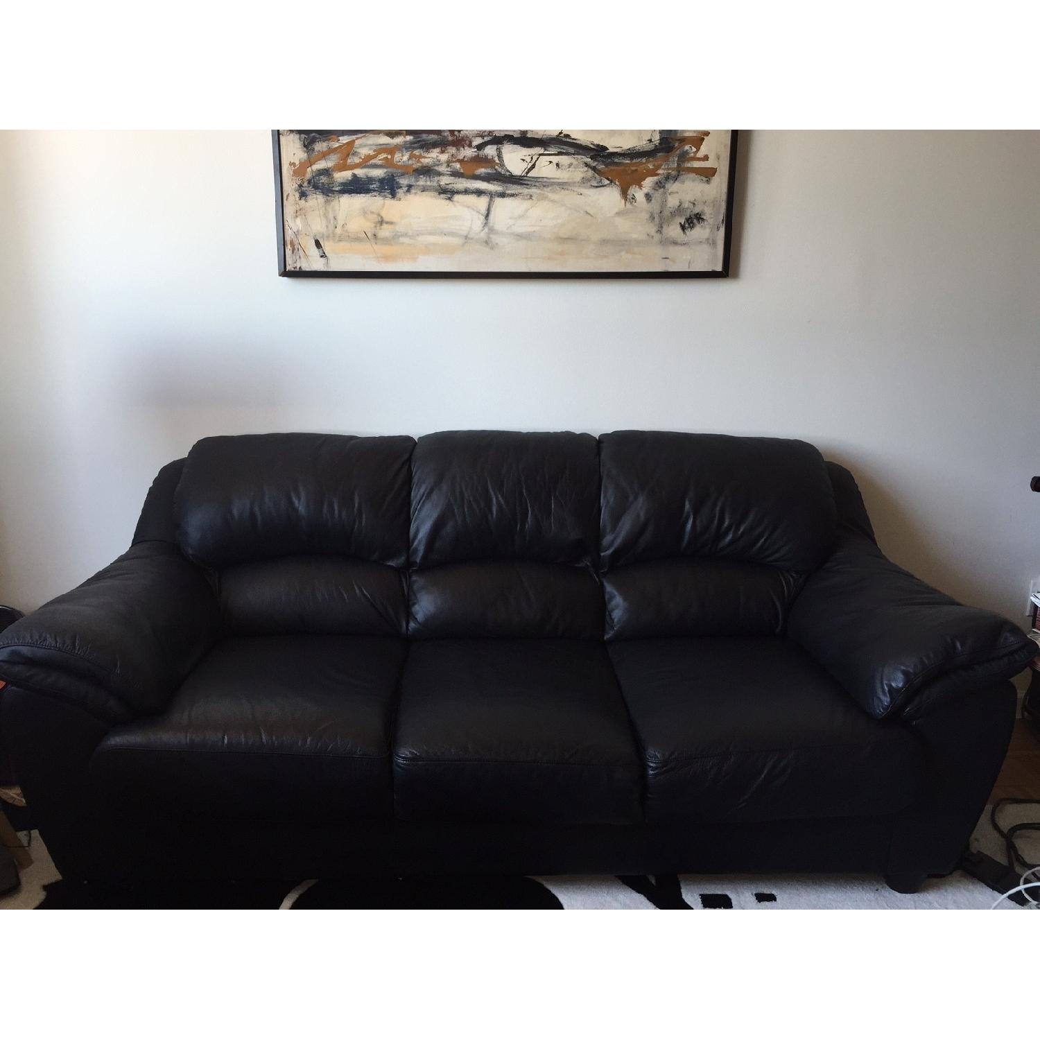 Raymour & Flanigan Black Leather 3 Cushion Sofa - image-1