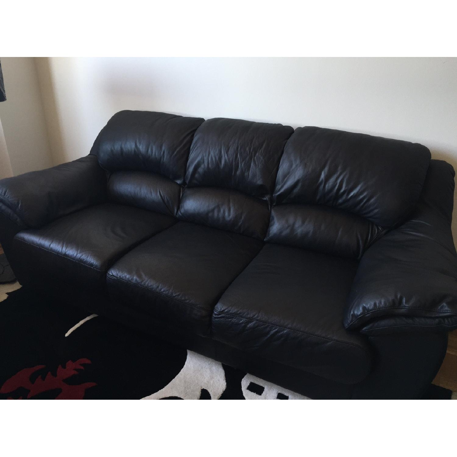 Raymour & Flanigan Black Leather 3 Cushion Sofa - image-3