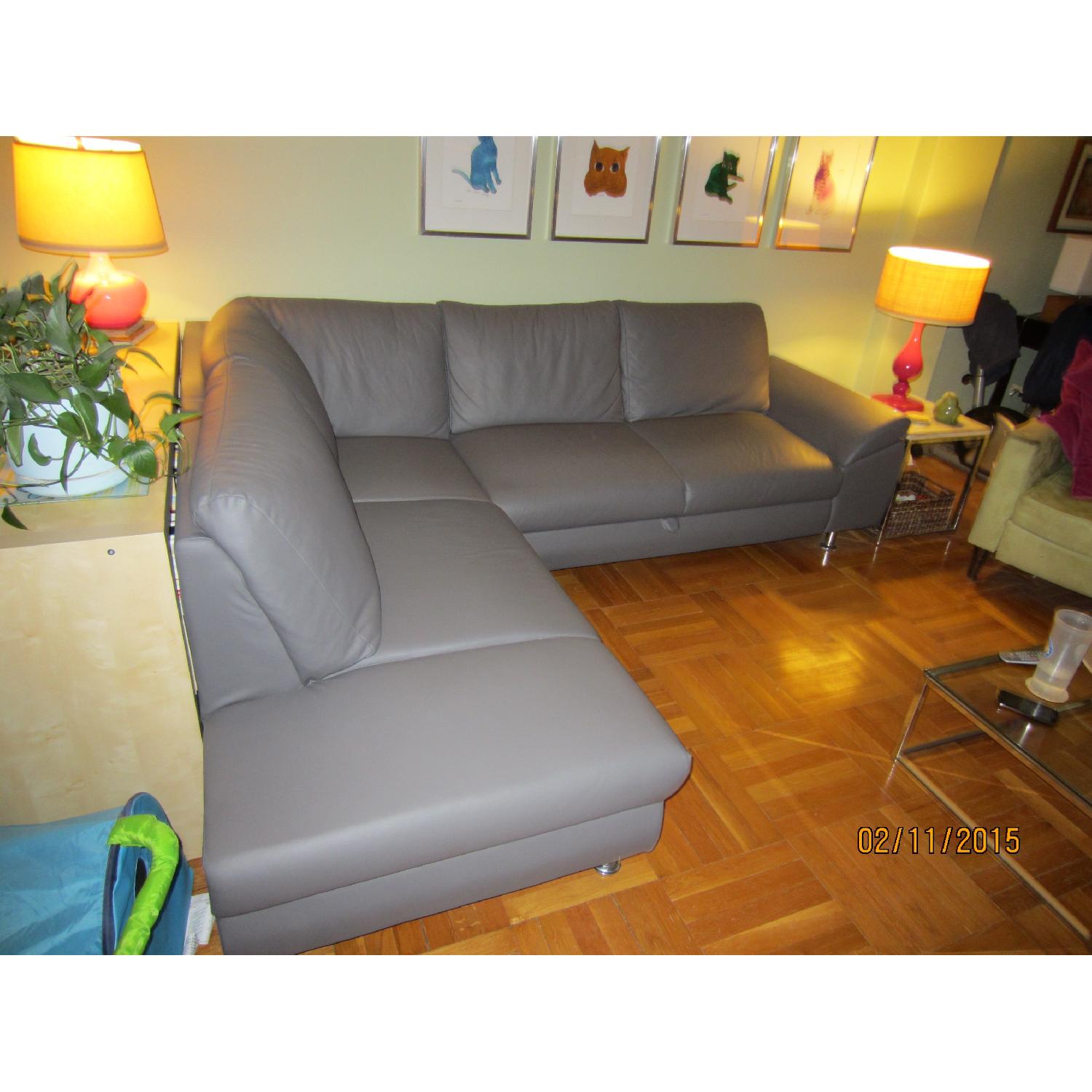 Modern Line Furniture Leather Sectional Sofa Bed in Light Gray - image-2