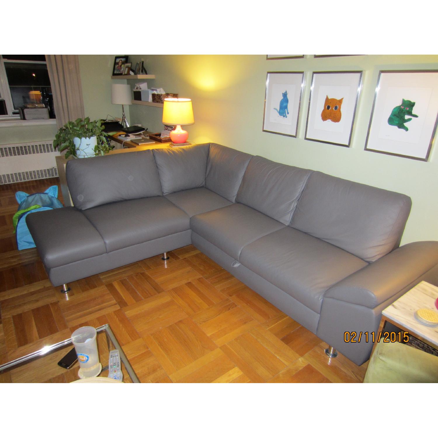Modern Line Furniture Leather Sectional Sofa Bed in Light Gray - image-3