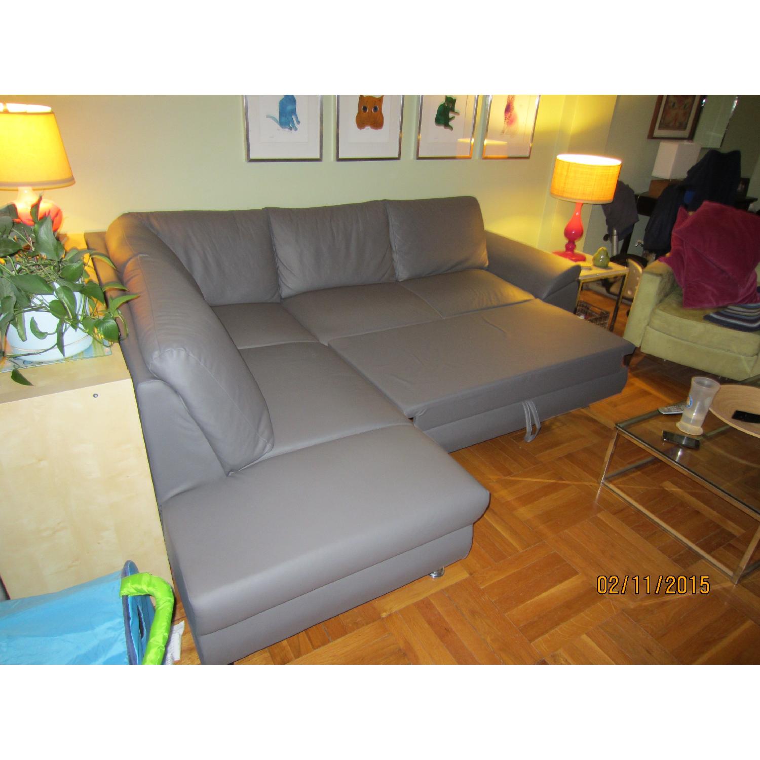 Modern Line Furniture Leather Sectional Sofa Bed in Light Gray - image-5