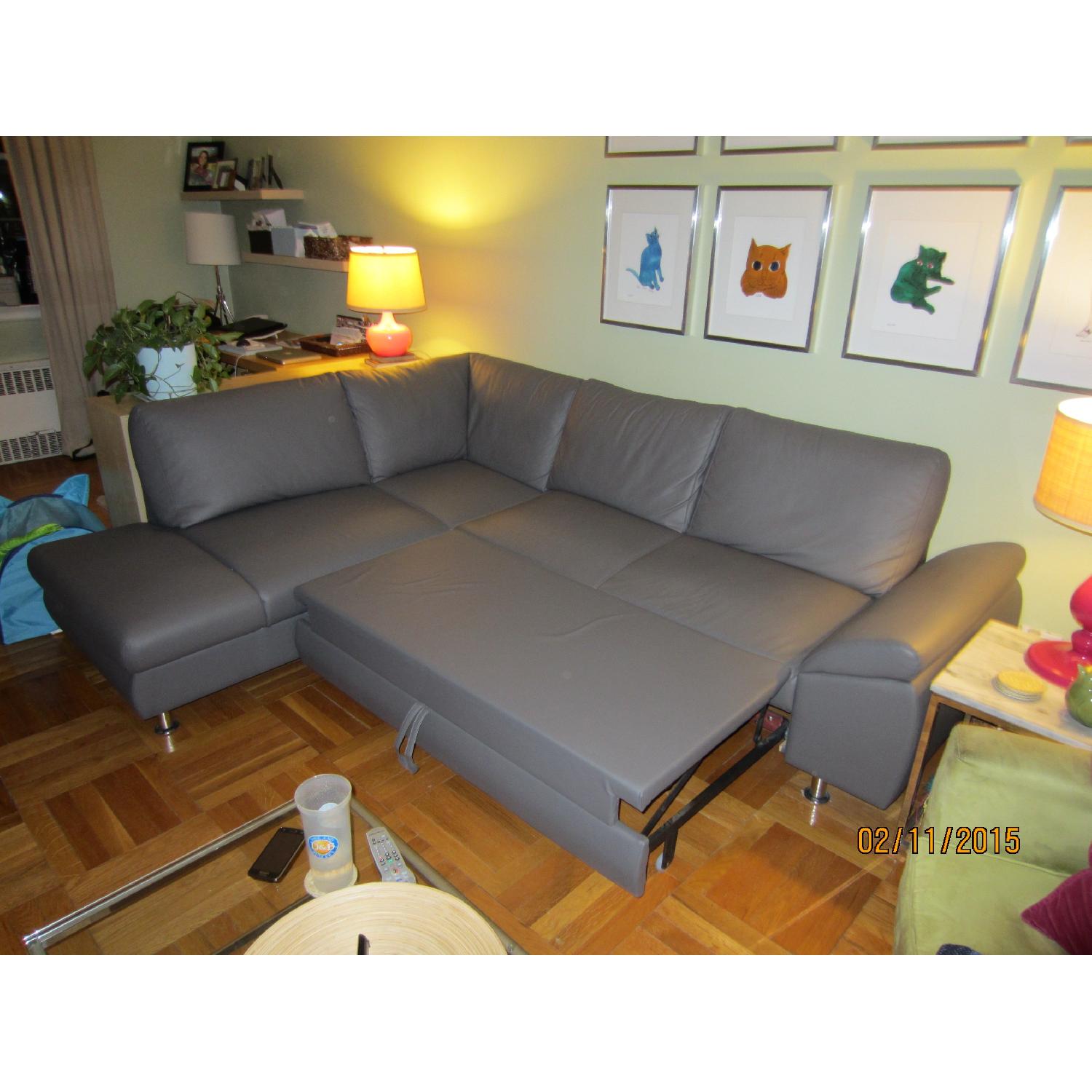 Modern Line Furniture Leather Sectional Sofa Bed in Light Gray - image-6