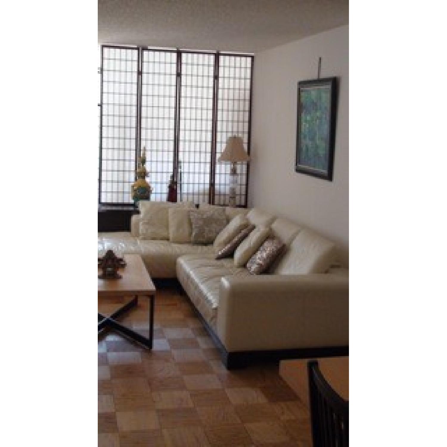 Z' Gallerie Off White Leather Sofa with Chaise AptDeco