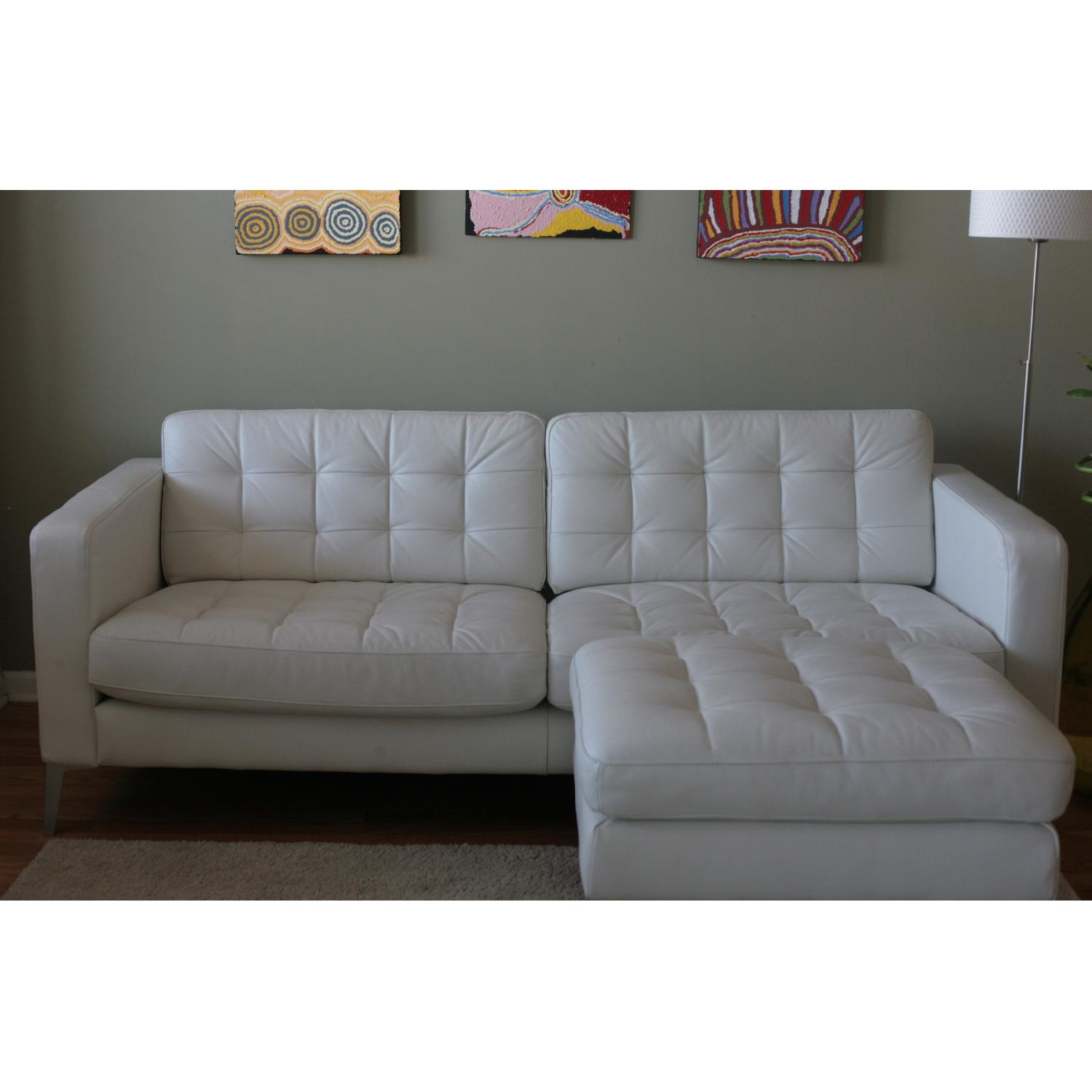 Ikea Karlstad White Leather Couch & Ottoman AptDeco