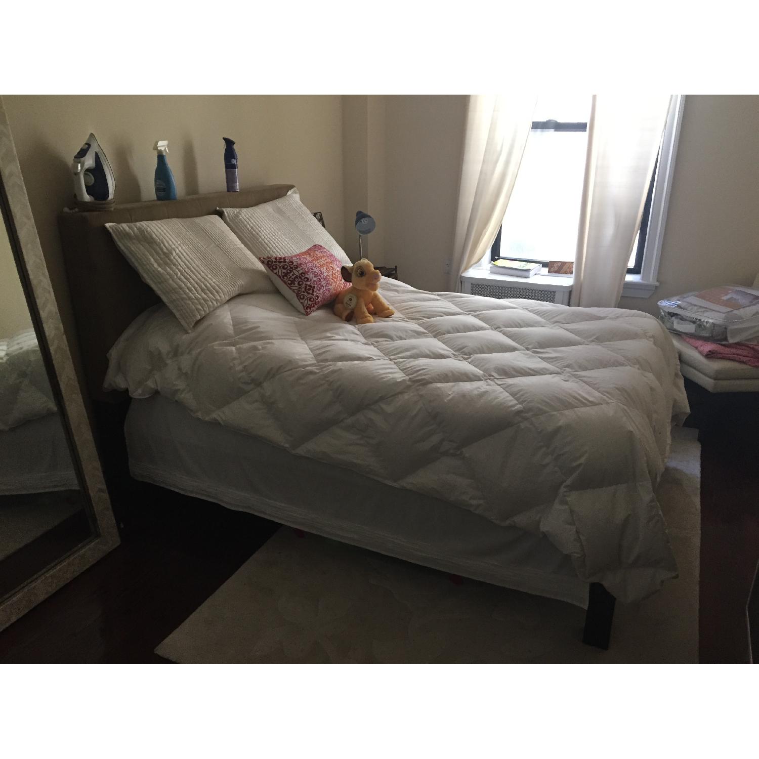 West Elm Velvet Diamond Tufted Headboard + Dark Wood Full Bed Frame