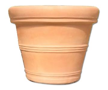 Chelsea Garden Center 2 Medium and 2 Large Terra Cotta Resin Italian Round Planters with Line Reliefs