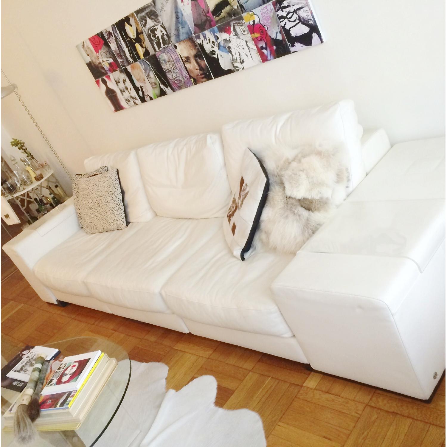 Natuzzi Italian Contemporary White Leather Sofa - image-1