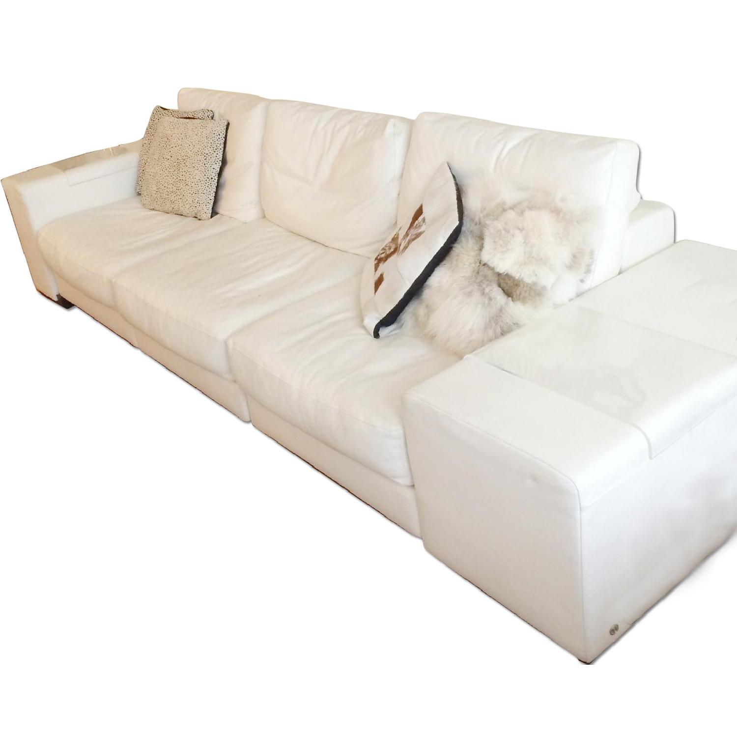 Natuzzi Italian Contemporary White Leather Sofa - image-0