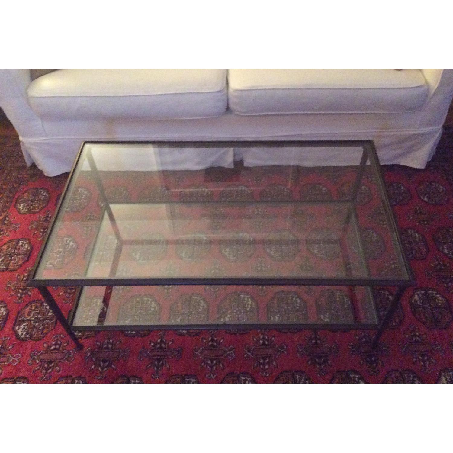 Crate & Barrel Glass and Metal 2-Shelf Coffee Table - image-1