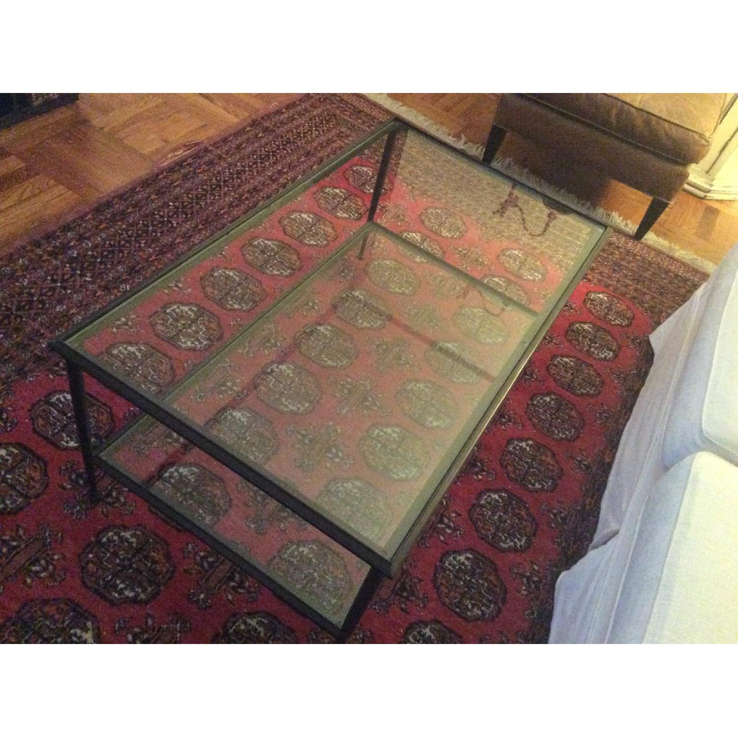 Crate & Barrel Glass and Metal 2-Shelf Coffee Table - image-2