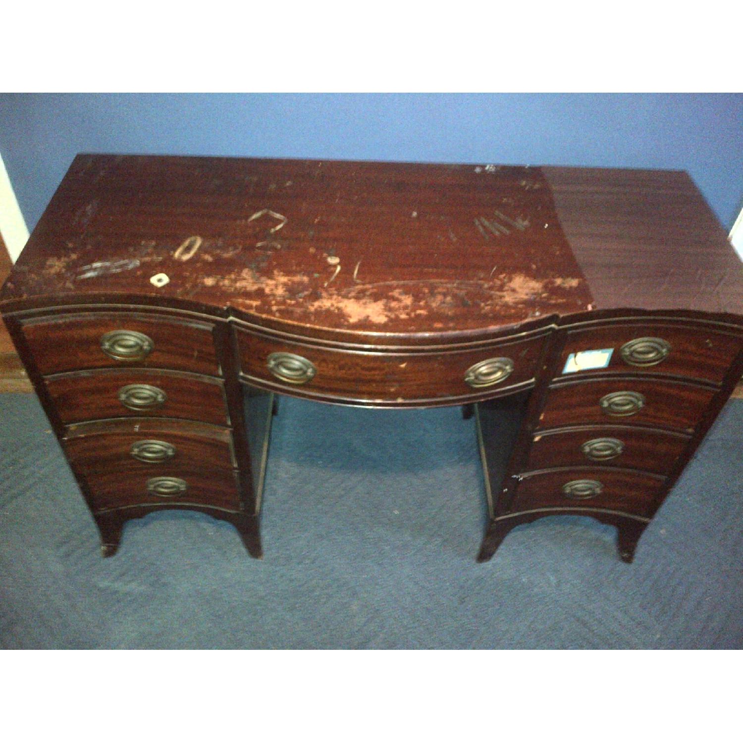 Vintage Wood 9-Drawer Desk - image-1