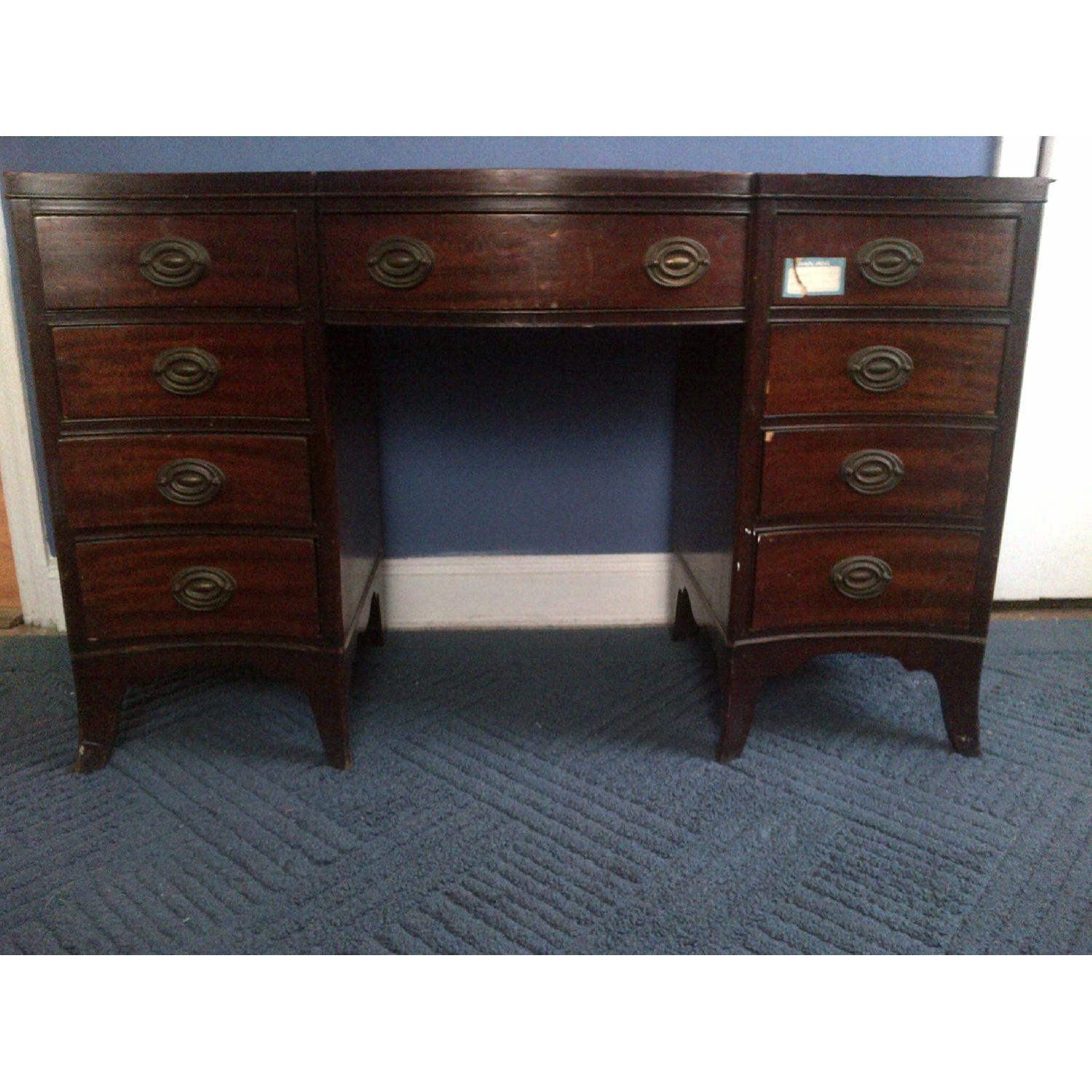 Vintage Wood 9-Drawer Desk - image-4