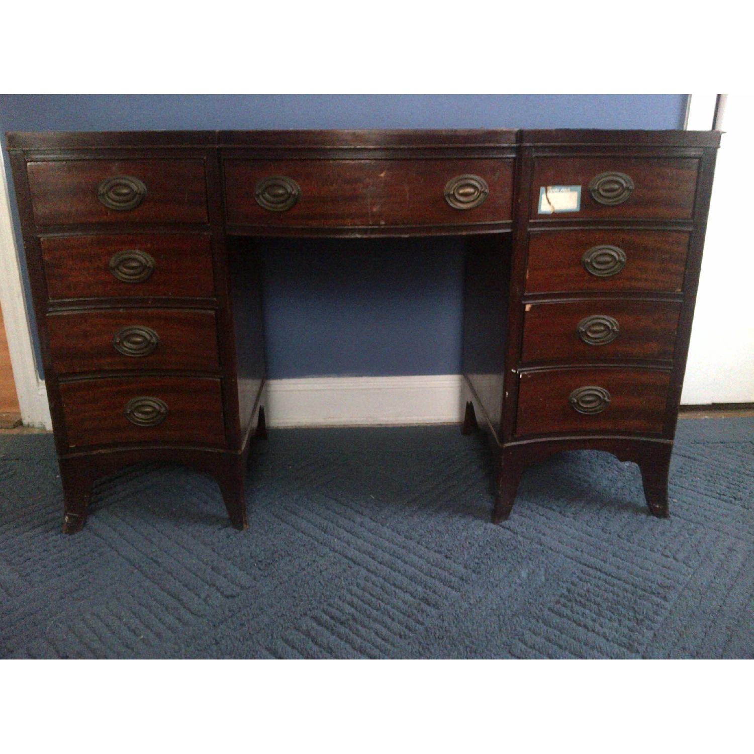 Vintage Wood 9-Drawer Desk - image-5