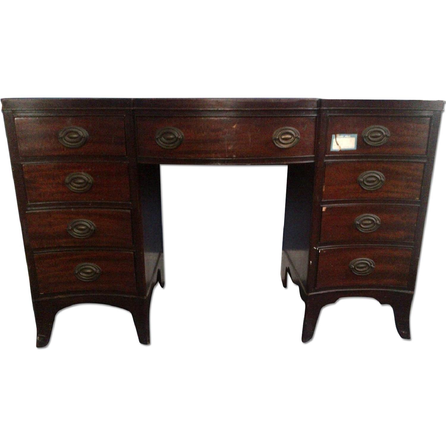 Vintage Wood 9-Drawer Desk - image-0