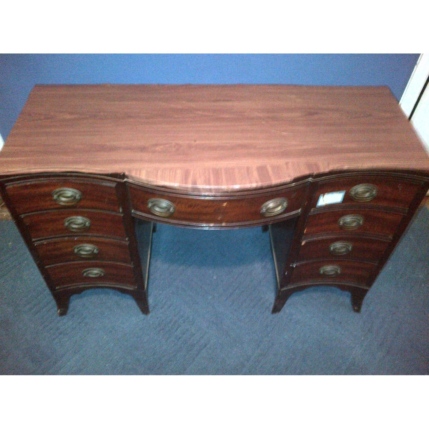 Vintage Wood 9-Drawer Desk - image-9