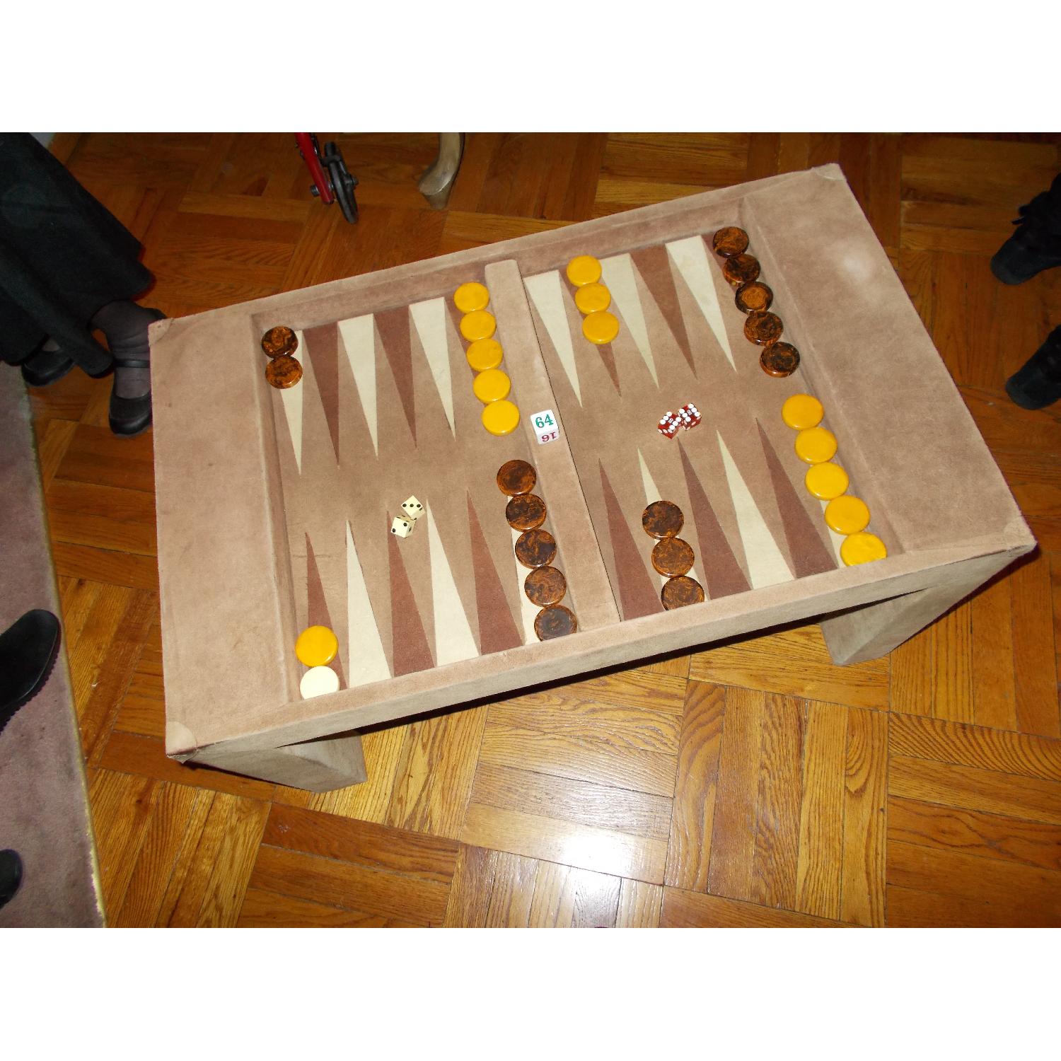 Custom Made Suede Backgammon Table - image-1