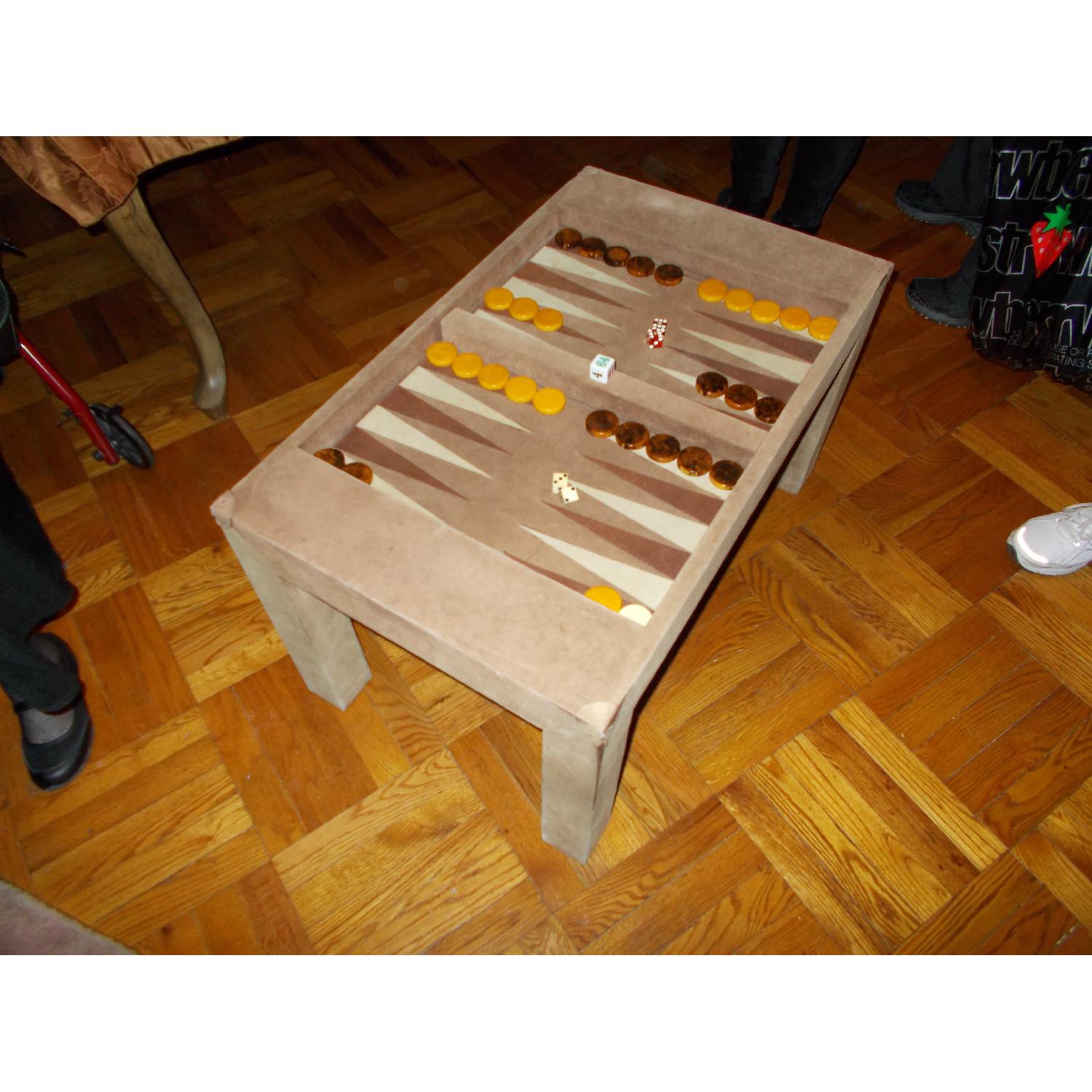 Custom Made Suede Backgammon Table - image-2