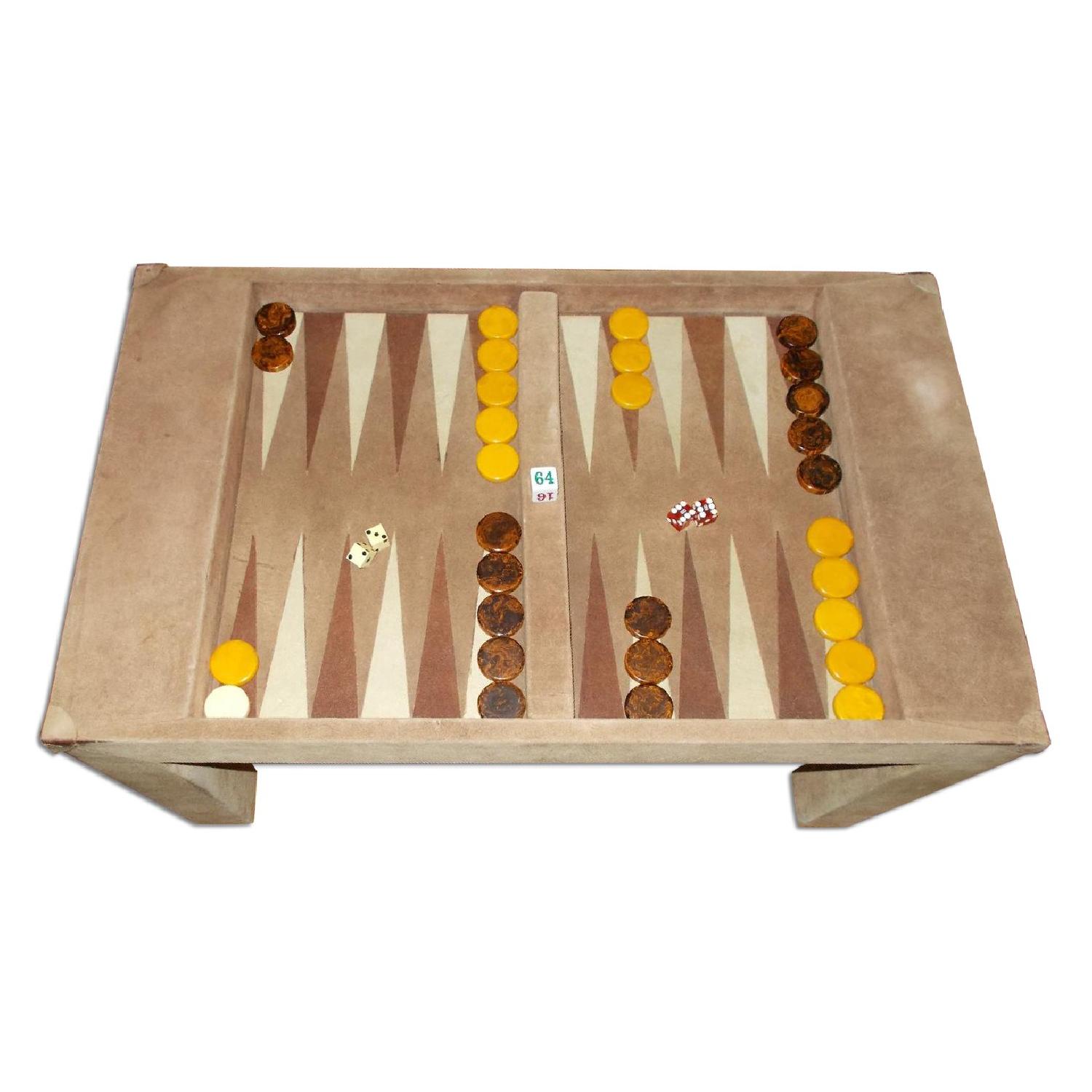 Custom Made Suede Backgammon Table - image-0