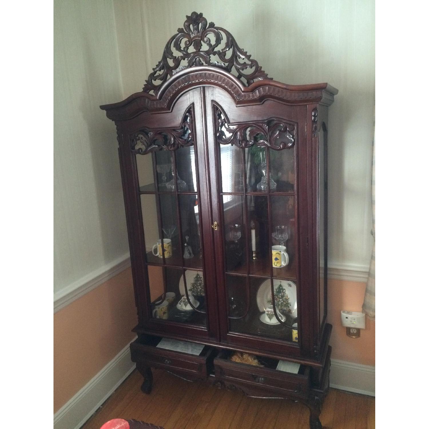 Italian Extendable Dining Table w/ 8 Chairs + Sideboard + China Cabinet - image-1