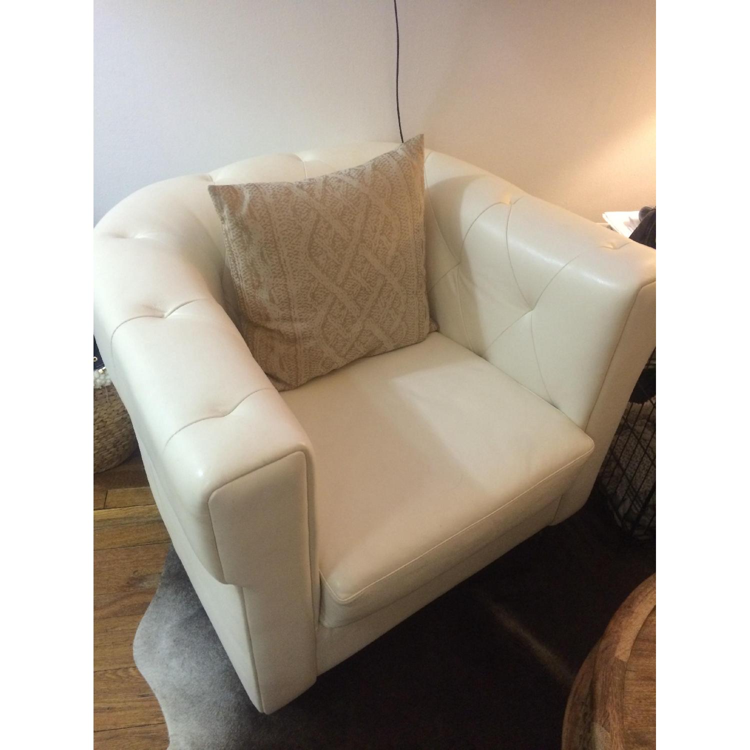 West Elm White Leather Tufted Chair AptDeco