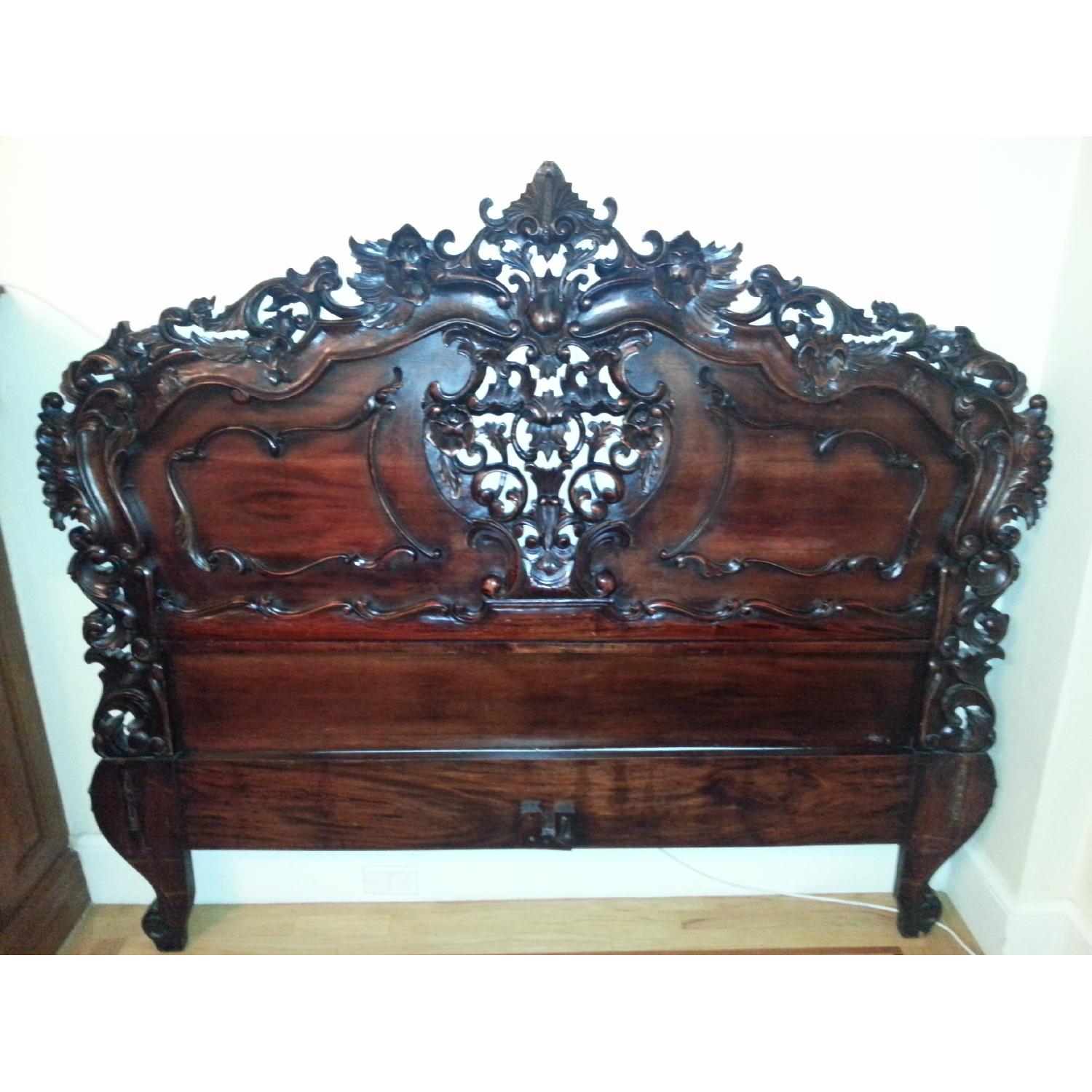 Fabulous & Baroque French Rococo Hand-Carved Mahogany Bed - image-1