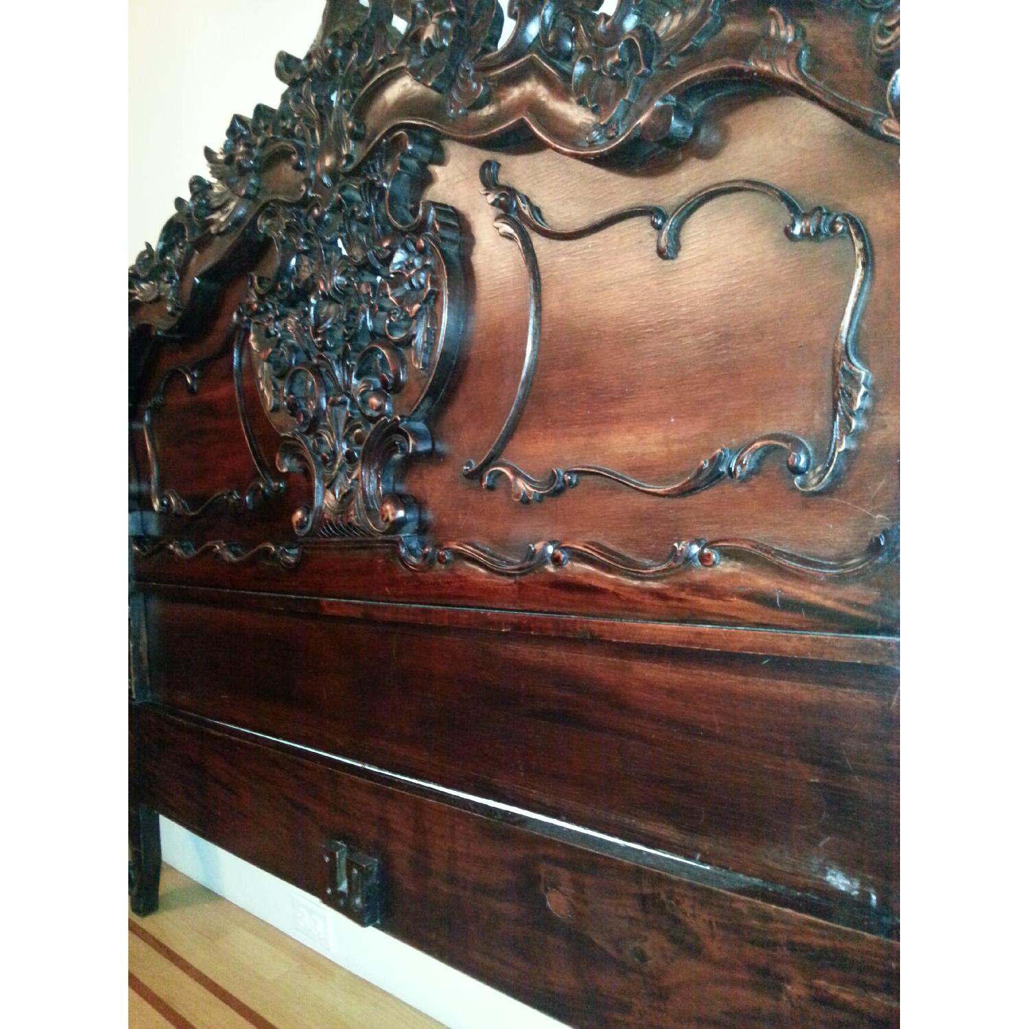 Fabulous & Baroque French Rococo Hand-Carved Mahogany Bed - image-2