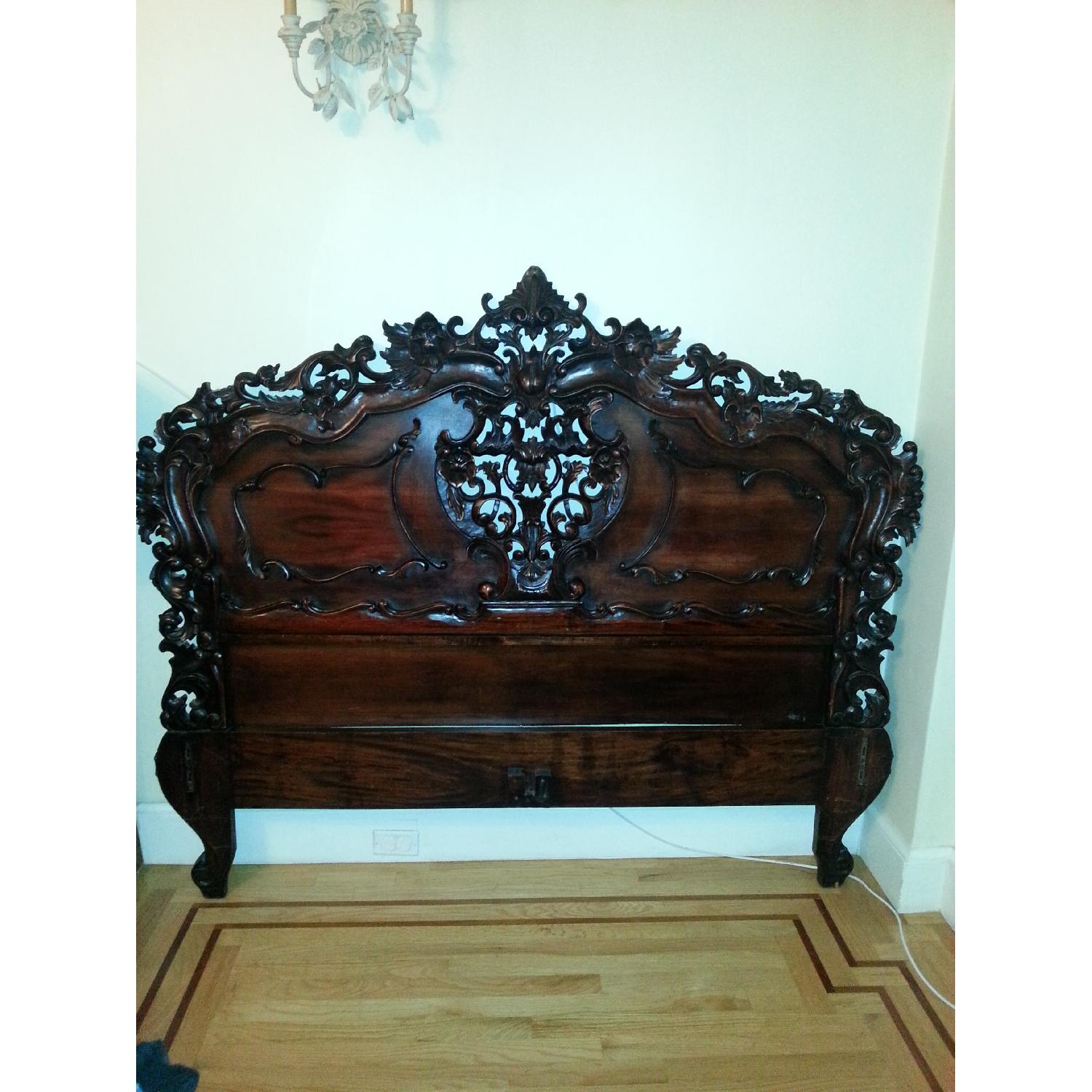 Fabulous & Baroque French Rococo Hand-Carved Mahogany Bed - image-9