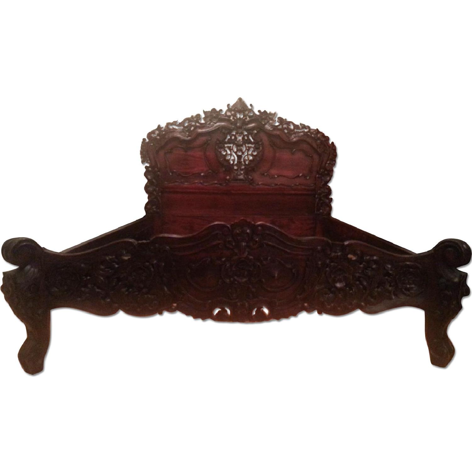 Fabulous & Baroque French Rococo Hand-Carved Mahogany Bed - image-0