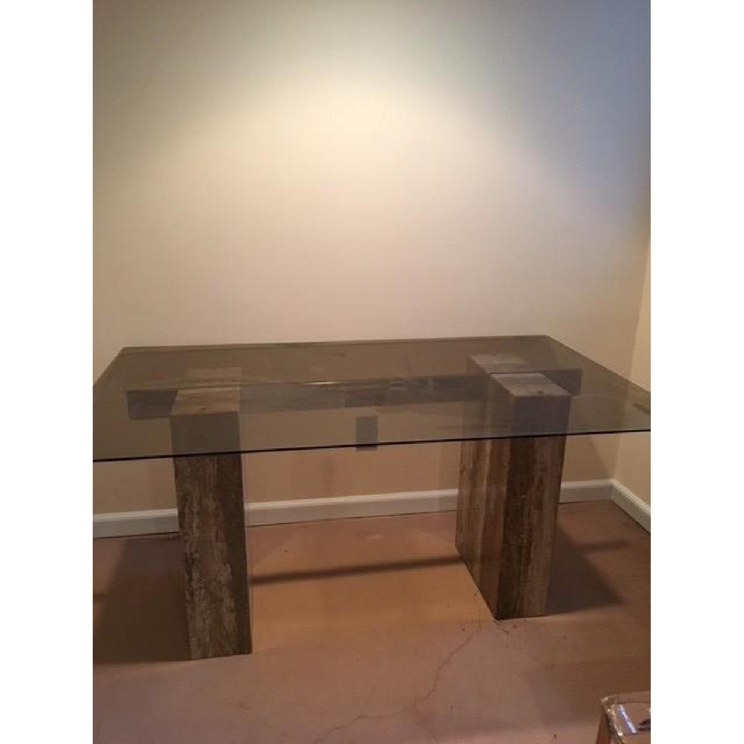 Glass Topped Dining Table w/ Marble Pedestals - image-1