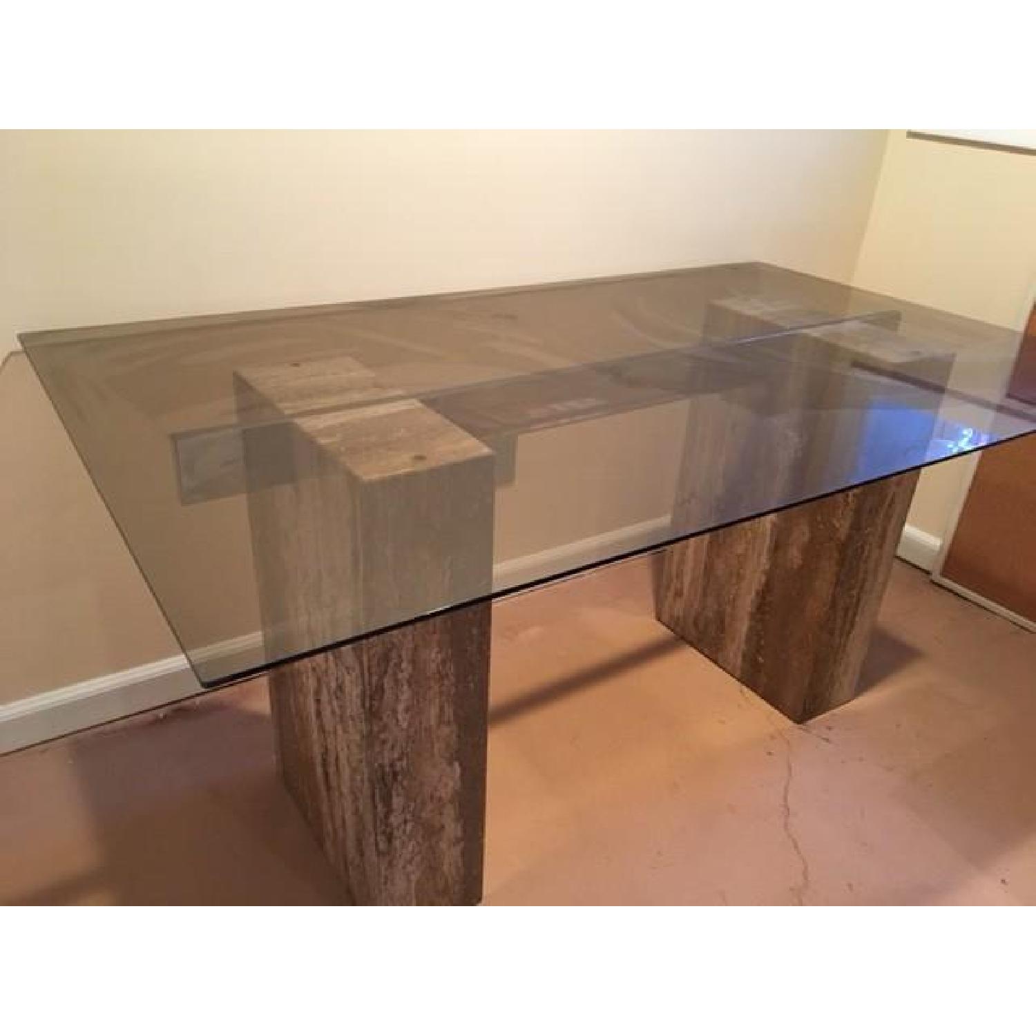 Glass Topped Dining Table w/ Marble Pedestals - image-2