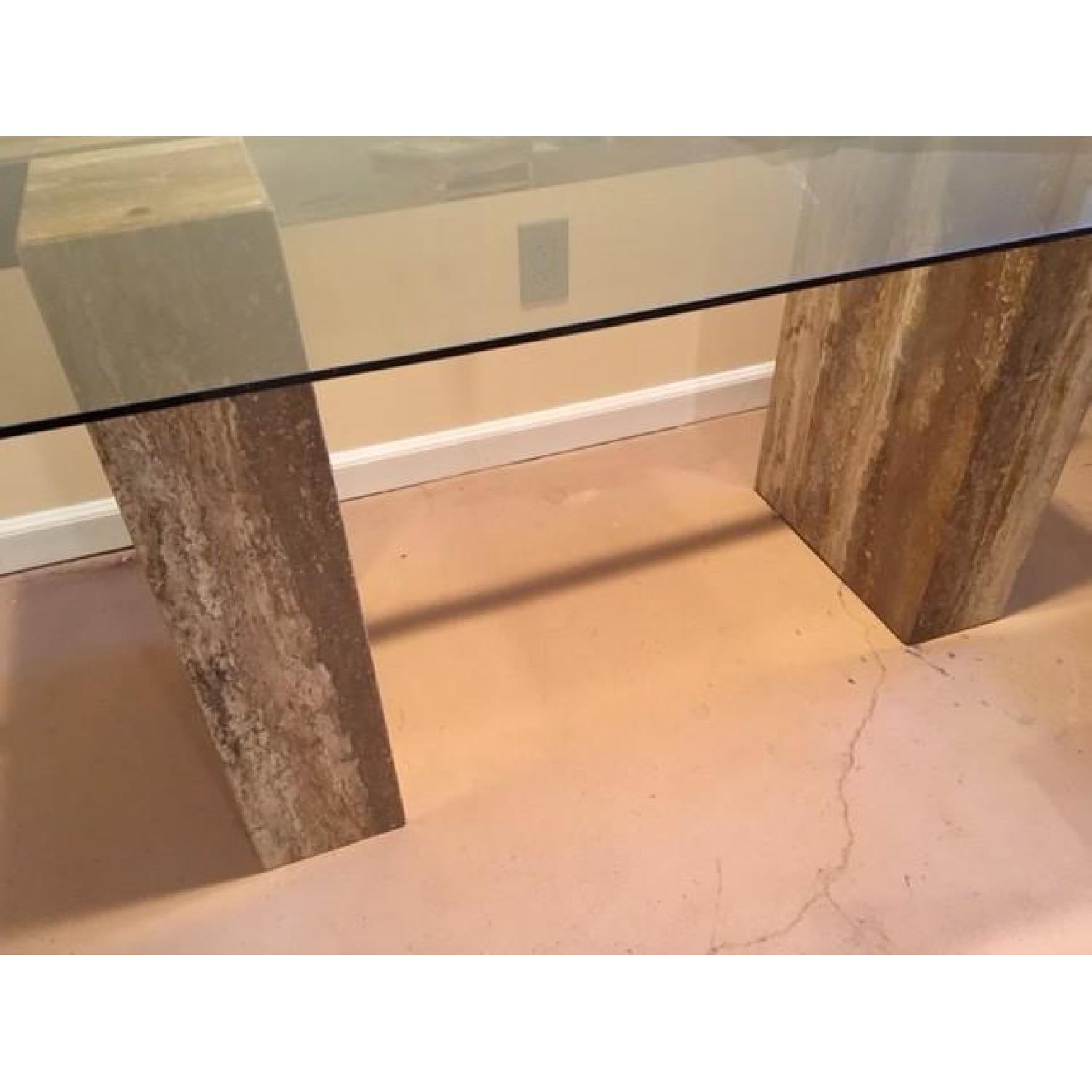 Glass Topped Dining Table w/ Marble Pedestals - image-3