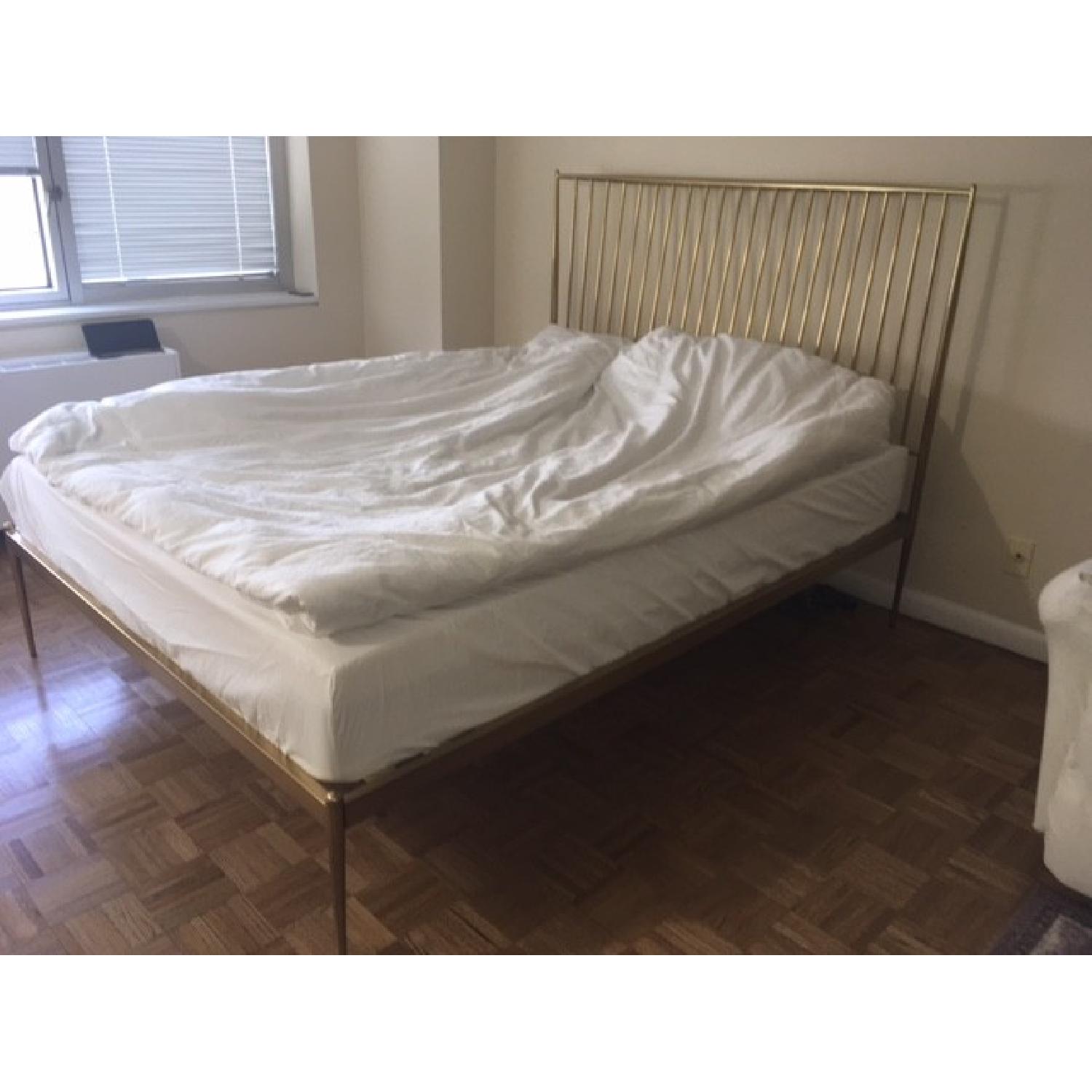 West Elm Stella Brass Metal Queen Bed Frame - image-1