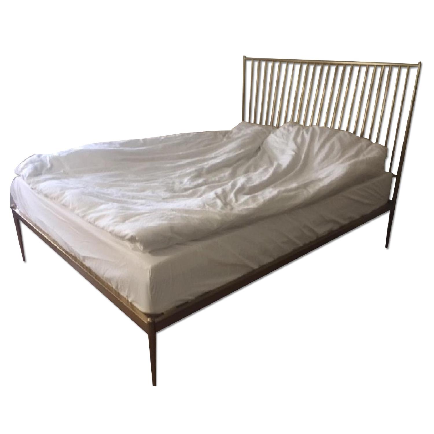West Elm Stella Brass Metal Queen Bed Frame - image-0