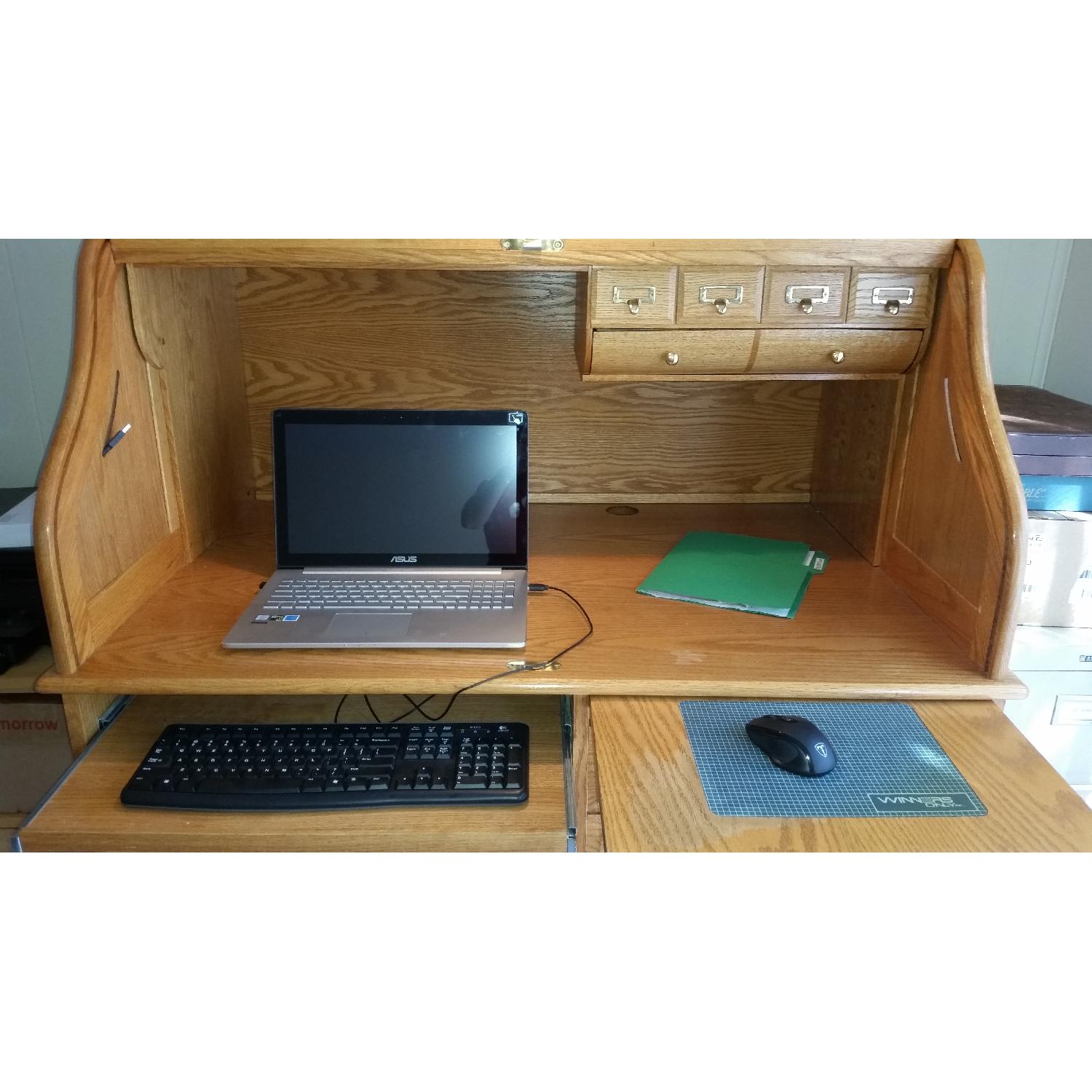 Roll-Top Oak Computer Desk - image-1