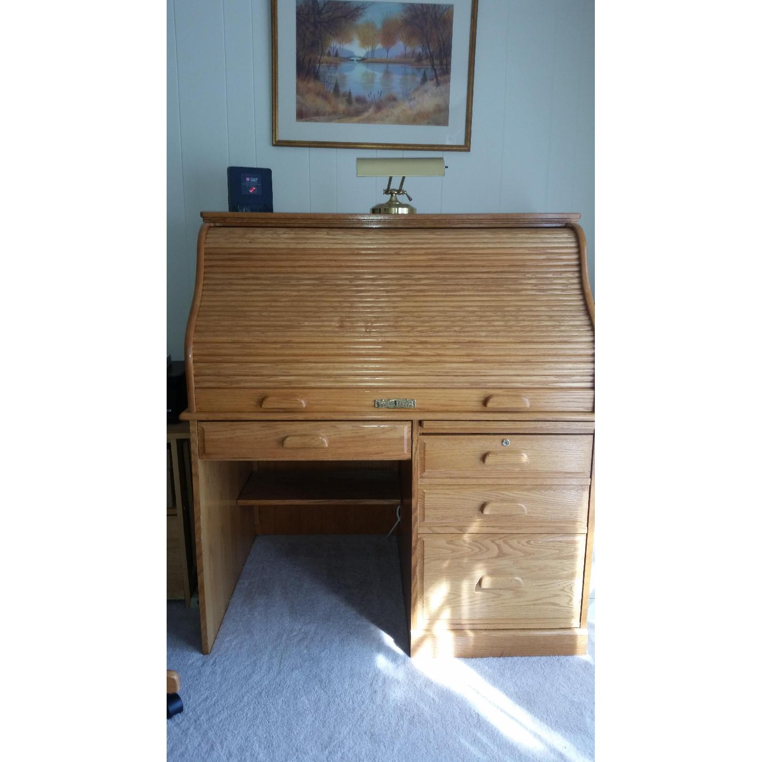 RollTop Oak Computer Desk AptDeco