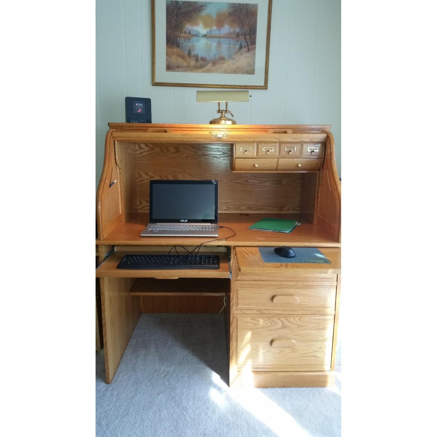 RollTop Oak Computer Desk AptDeco