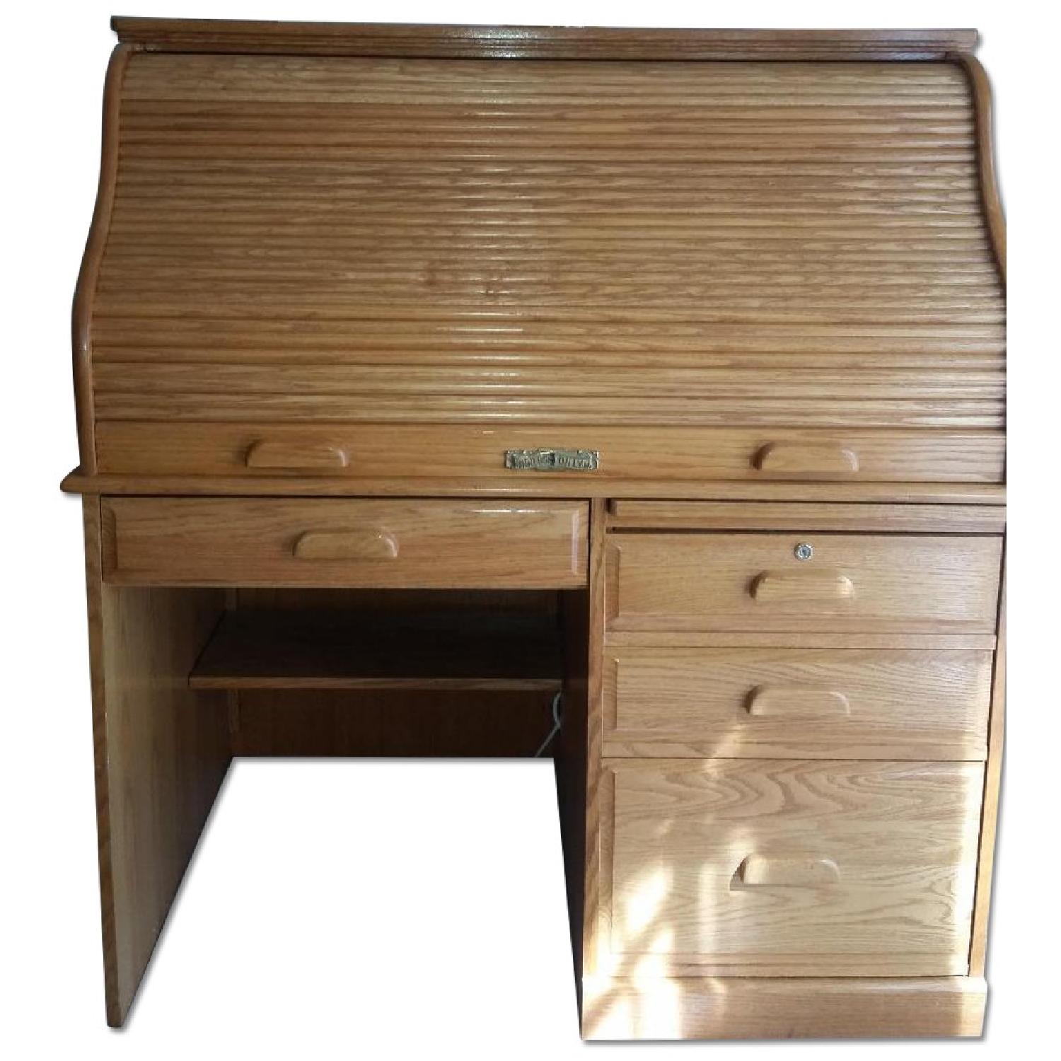 Roll-Top Oak Computer Desk - image-4