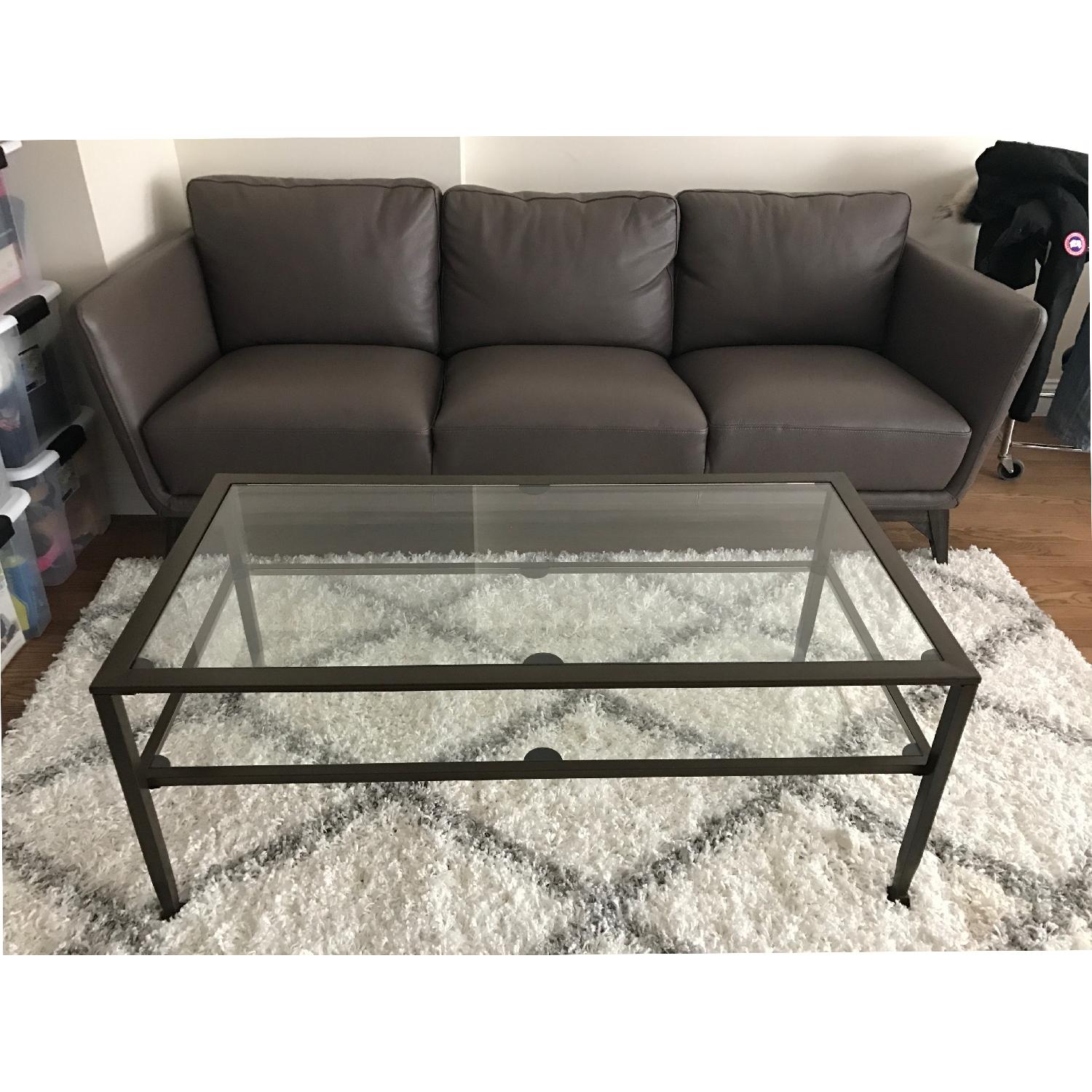 Macy's Kourtney Modern Grey Brown Mushroom Leather Sofa w/ Quilted Sides - image-1