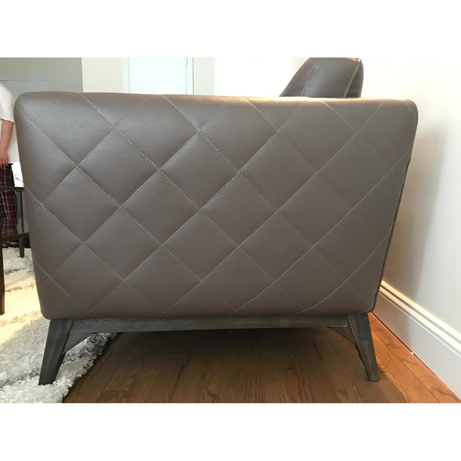 Macy's Kourtney Modern Grey Brown Mushroom Leather Sofa w/ Quilted Sides - image-2