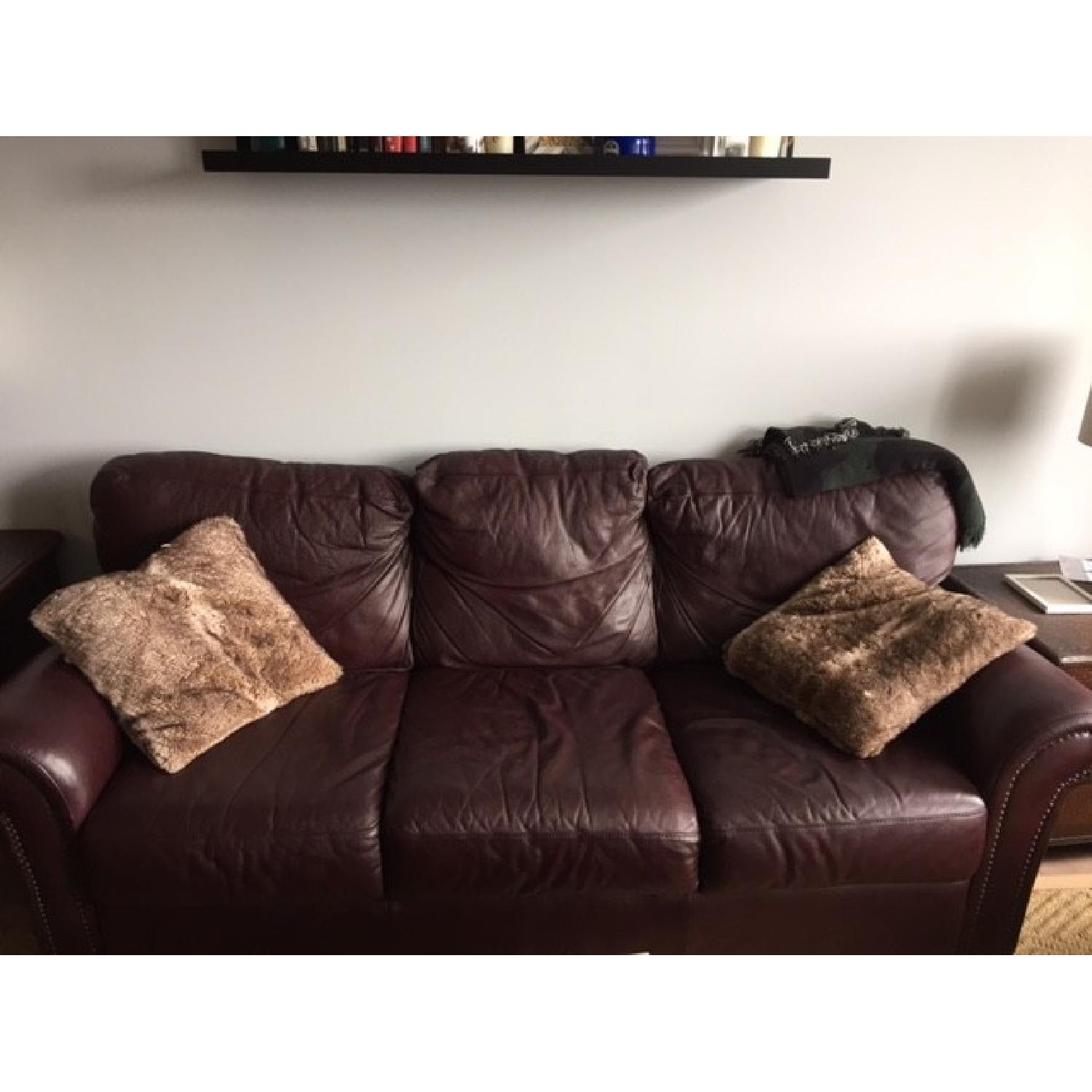 Burgundy Leather Couch - image-1