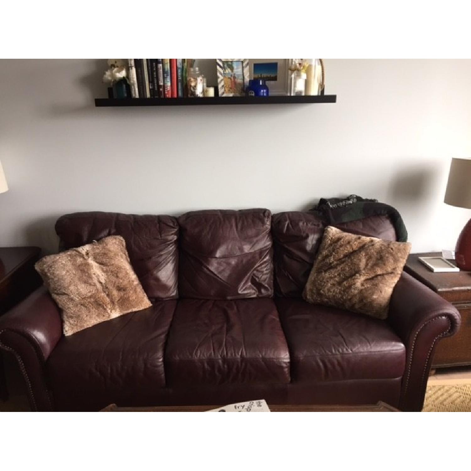 Burgundy Leather Couch - image-2